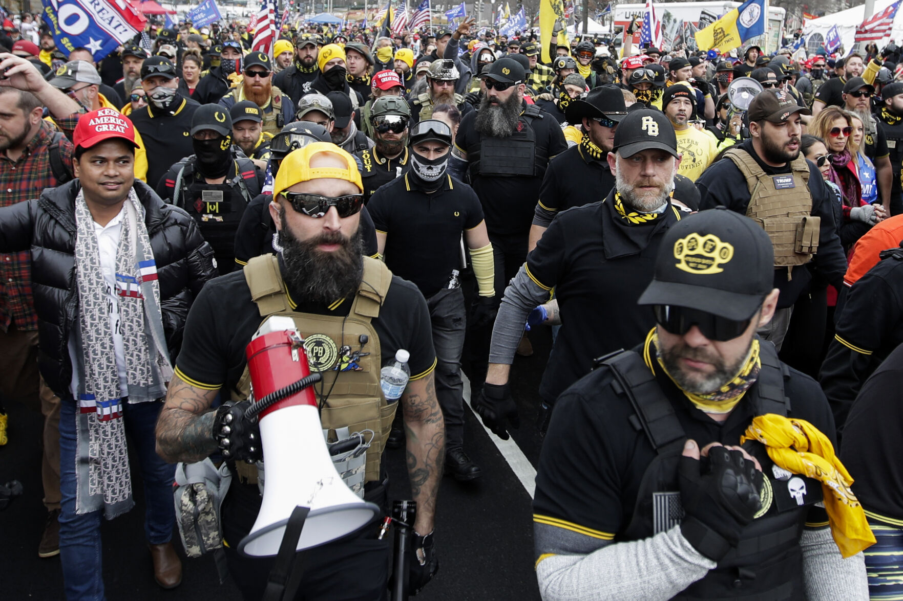 Proud Boys as they attend a rally at Freedom Plaza on Dec. 12, 2020, in Washington. (THE Associated Press file)