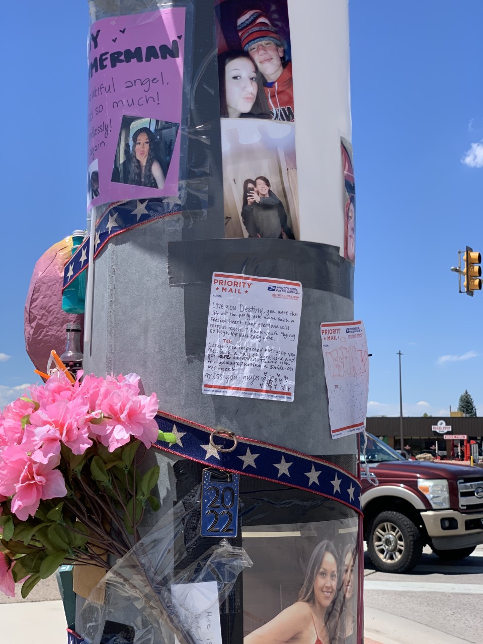 A memorial on the light pole at south Parker Road and east Plaza Drive in Parker created shortly after Destiny Zimmerman, 17, and Loren Harris, 18, were killed there June 29 after a high-speed car crash. The memorial remains today. (DennisHuspeniCity Editordennis.huspeni@gazette.comhttps://denvergazette.com/content/tncms/avatars/c/5a/fbd/c5afbd32-5030-11eb-bdef-030d9de52a9e.779683cee495ffe64766291c251a8894.png)