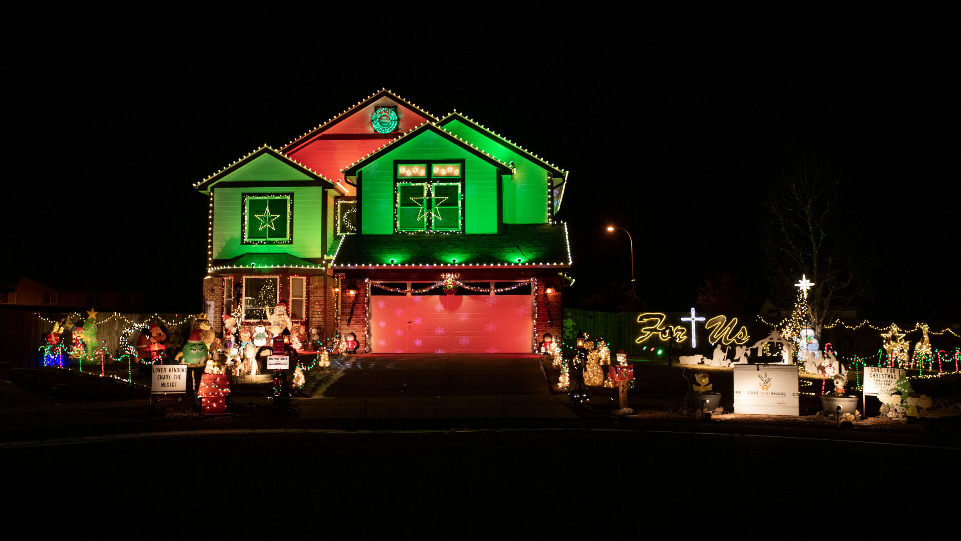The bright green and red lights shining on Mark Ingles’ home can be seen from every angle and surrounding streets. “I do different colors each year,” Ingles said. “Next year I think I’m doing candy cane, so the house will be red and white.” (Parker Seibold, the gazette)