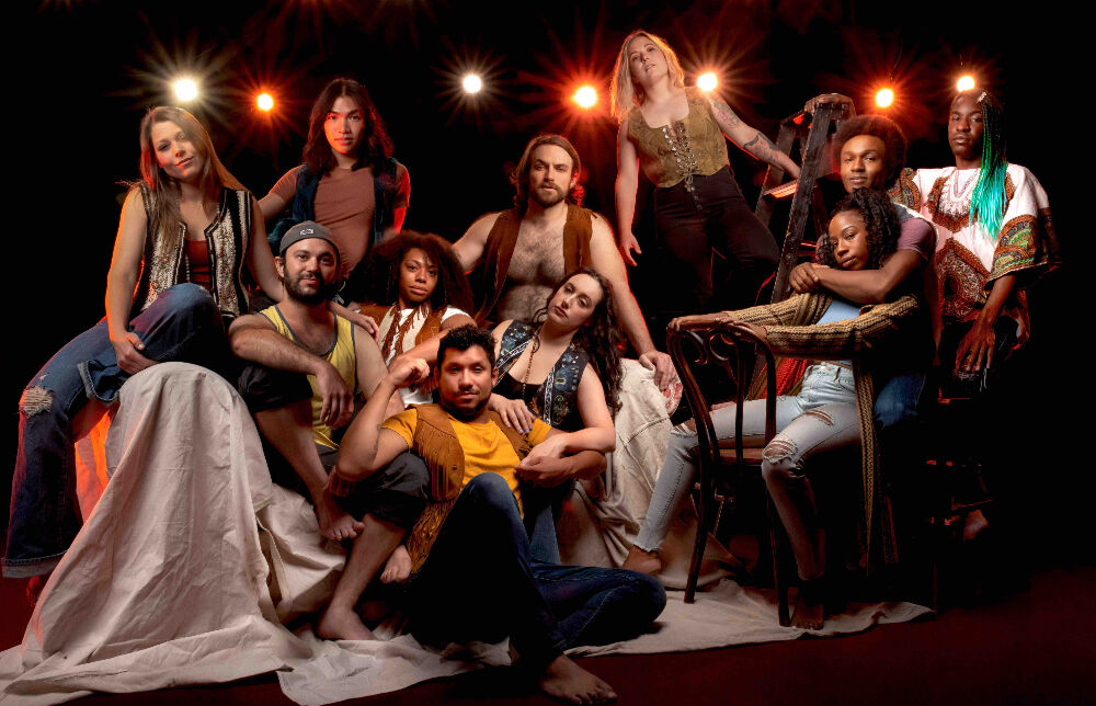 The cast of Miners Alley Playhouse's 'Hair' includes Valerie Igoe, Brian Bohlender, Alejandro Roldan, Bussy Gower, Ben Hilzer, P-Jay Adams, Katie Jackson, Vi Dang, Jasmyne Pierce, Ronald McQueen, Jade McGee and Daja McLeod (Matthew Gale Photography/Miners Alley Playhouse)