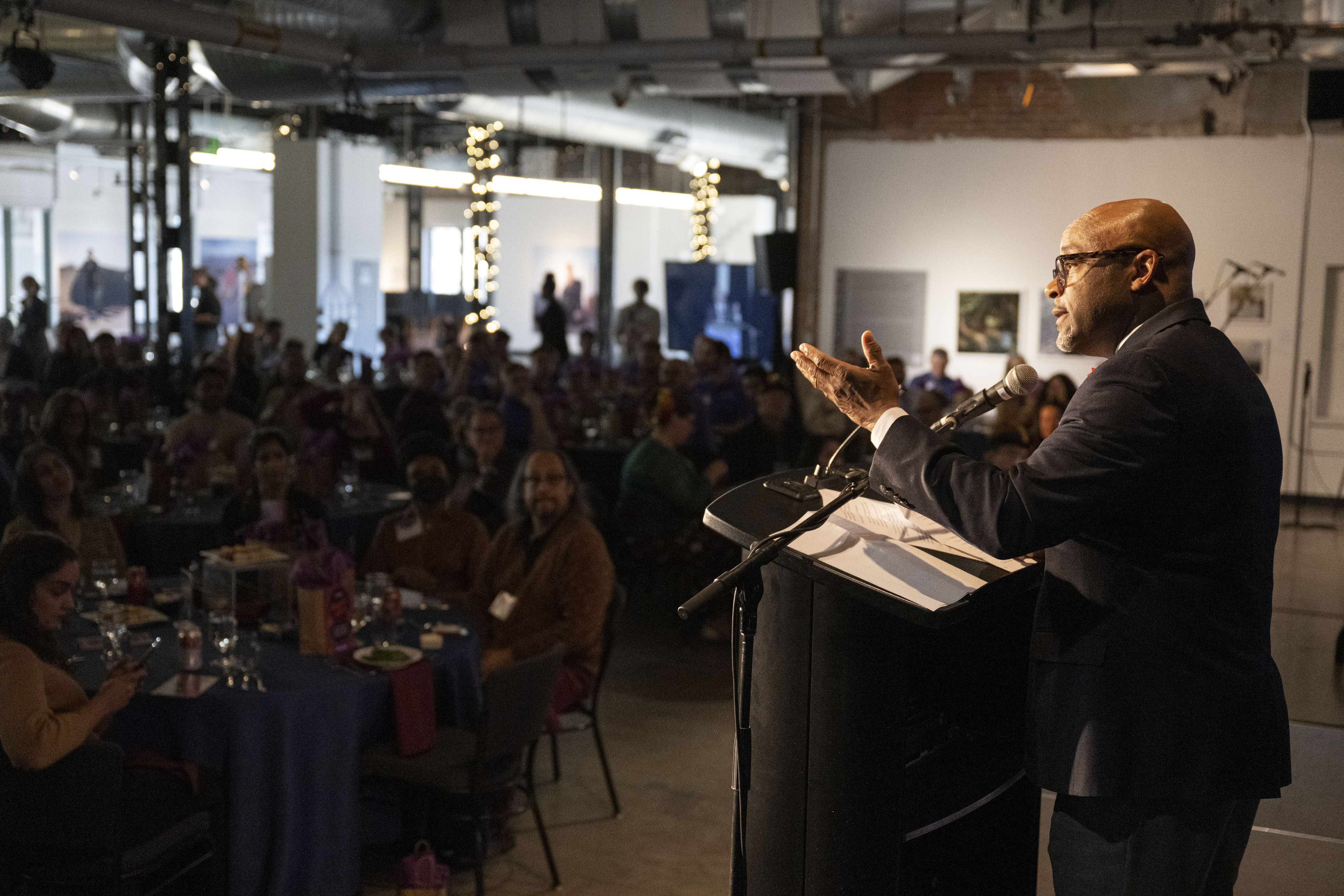 Denver Mayor Michael Hancock speaks during the Mayor’s Awards For Excellence in Arts & Culture ceremony on Wednesday, Dec. 7, 2022, at the McNichols Civic Center Building in Denver, Colo. (Timothy Hurst/The Gazette) (TIMOTHY HURST/DENVER GAZETTE)