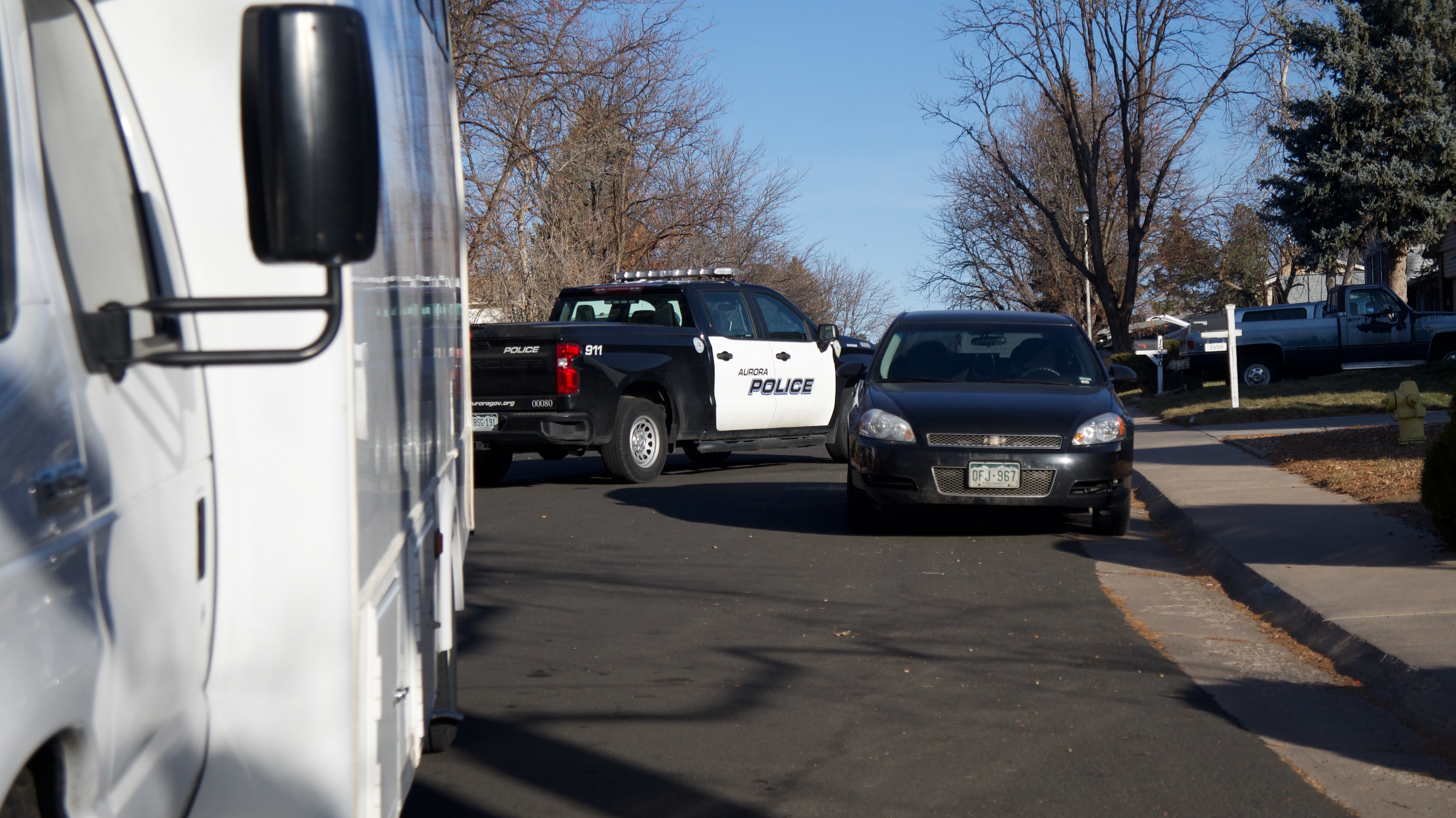 An Aurora Police Department truck blocks part of south Evanston street Sunday morning, Dec. 11, 2022. Police investigated a triple homicide early Sunday morning and late Saturday night and arrested one person. (Alex Edwards, The Denver Gazette) (AlexanderEdwardsBusiness Reporteralex.edwards@gazette.comhttps://secure.gravatar.com/avatar/dbaa50cc8a9183e280c297e3afa72ace?d=mm&r=g)