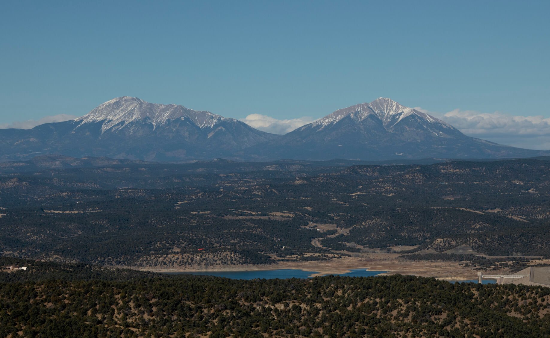 The Spanish Peaks and Trinidad Lake are seen from Fishers Peak State Park in Trinidad early this month. (Parker Seibold, The Gazette)