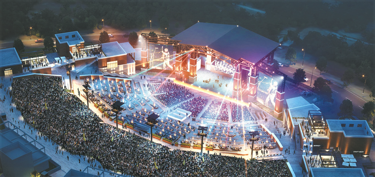 A new image shows a proposed nighttime view of the 8,000-seat, outdoor Sunset amphitheater, which is planned for Colorado Springs' far north side. Entertainment company Notes Live of Colorado Springs expects to open the venue in summer 2024. (COURTESY NOTES LIVE/LIFANG VISION TECHNOLOGY)