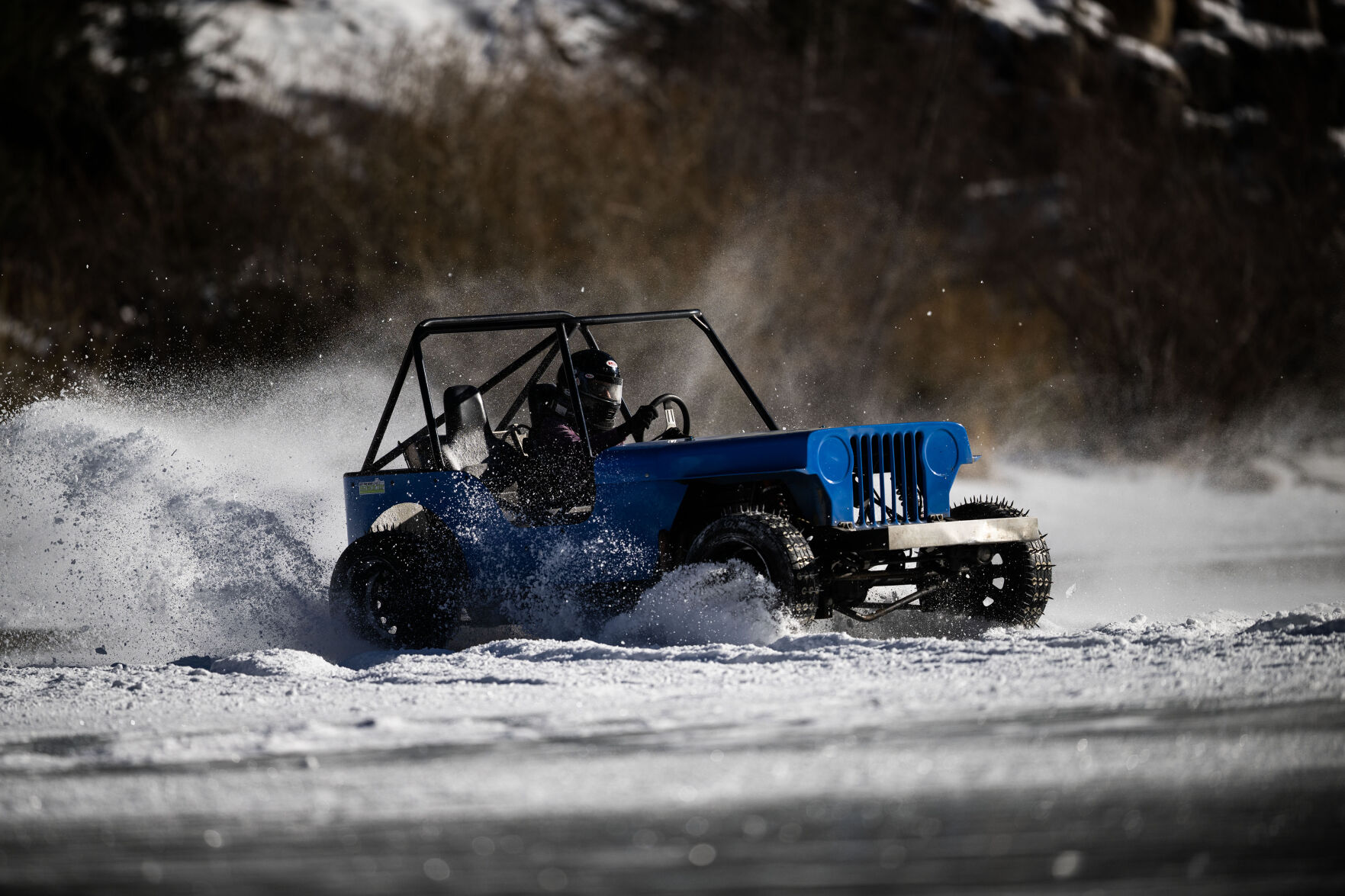 Lindsey Johansen drives in the Women’s Competition Cheaters class during the first day of the Our Gang 4 Wheelers ice racing club’s 2023 racing season on Saturday, Jan. 7, 2023, in Georgetown, Colo. The Cheater division is named for the tires used, which have 1 1/2 inch sharpened bolts protruding from them.(Timothy Hurst/The Denver Gazette) (TimHursttim.hurst@gazette.comhttps://secure.gravatar.com/avatar/aca82bd62b4ee425c598527cd6faa1b1?d=mm&r=g)