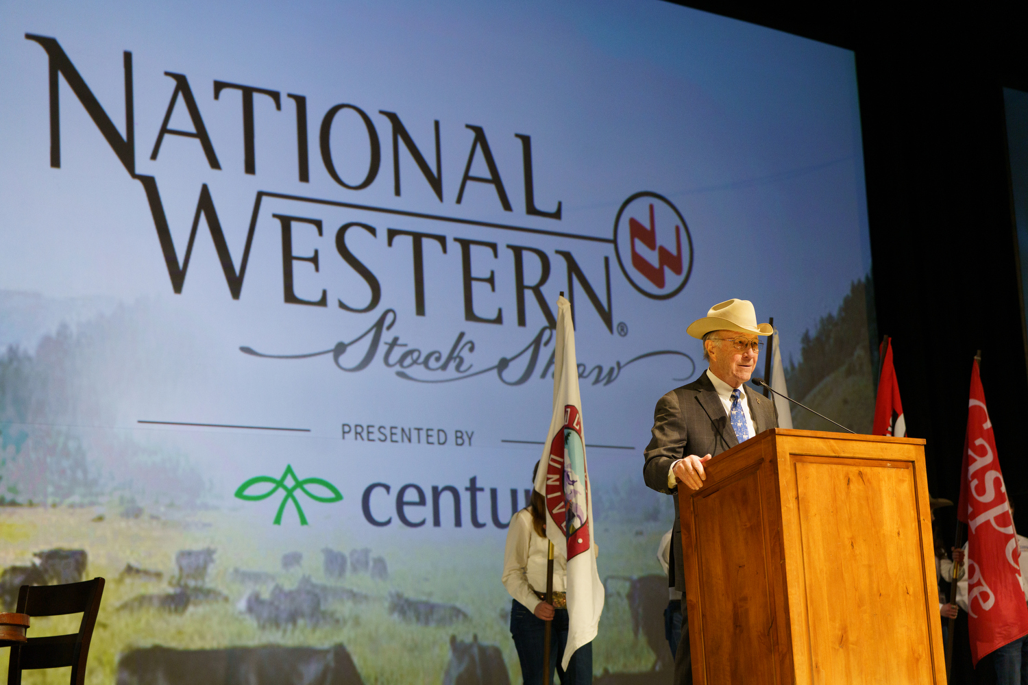 Mike Sullivan, the emcee for the evening, former Governor of Wyoming, and 2016 Citizen of the West. The National Western Stock Show 2023 Citizen of the West award dinner at the National Western Events Center in Denver, Colorado, on Monday, Jan. 9, 2023. Photo StevePeterson.photo (STEVE PETERSON/SPECIAL TO THE DENVER GAZETTE)
