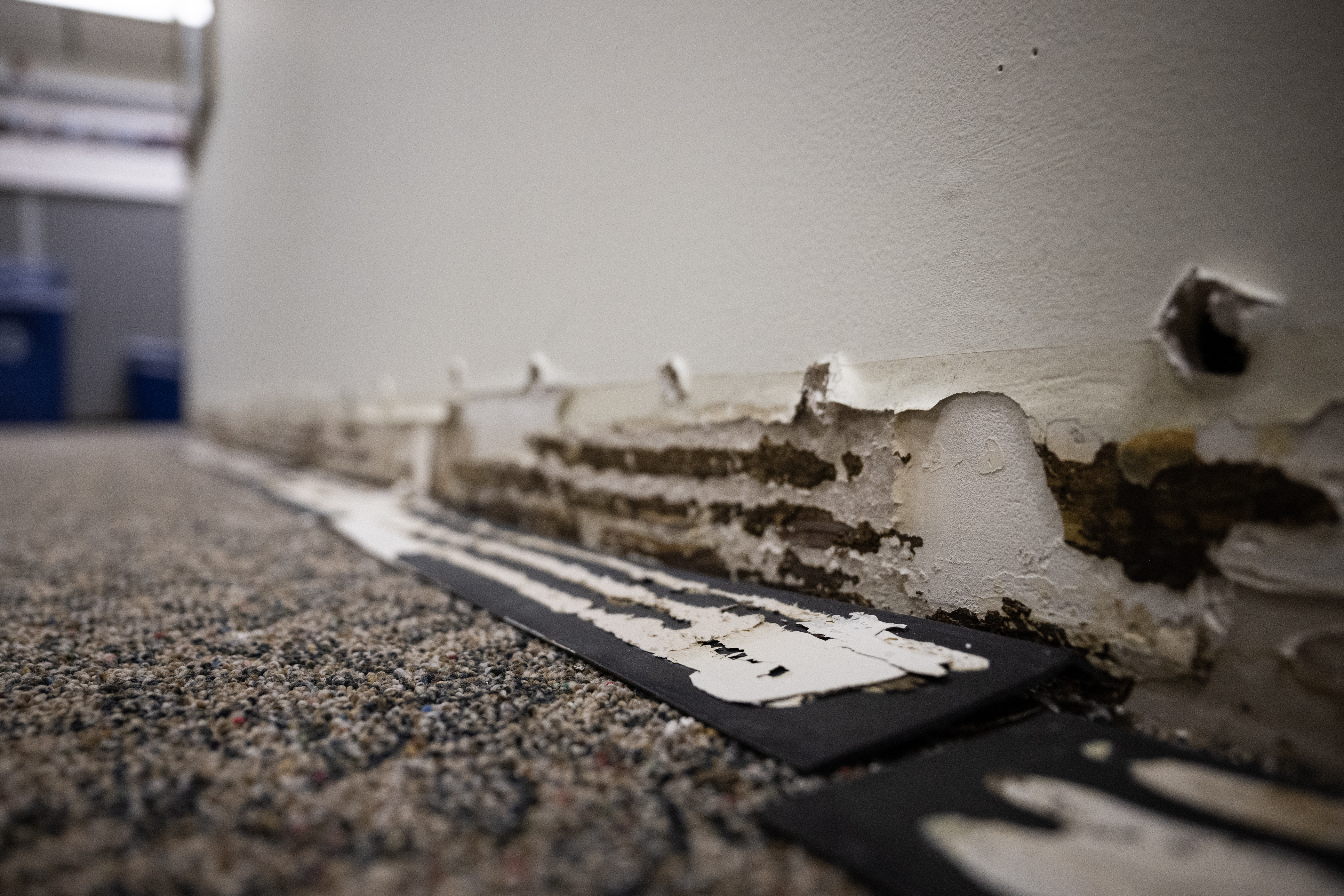 Floor molding has been removed from the second floor hallways of the museum where a leaking water fountain had flooded the museum and leaked into the collections room below, as seen on Thursday, Jan. 19, 2023, at the Aurora History Museum in Aurora, Colo.(Timothy Hurst/The Denver Gazette) (TimHursttim.hurst@gazette.comhttps://secure.gravatar.com/avatar/aca82bd62b4ee425c598527cd6faa1b1?d=mm&r=g)