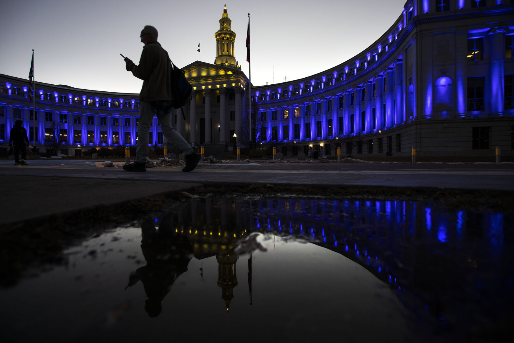 The Denver City and Council building at dusk.