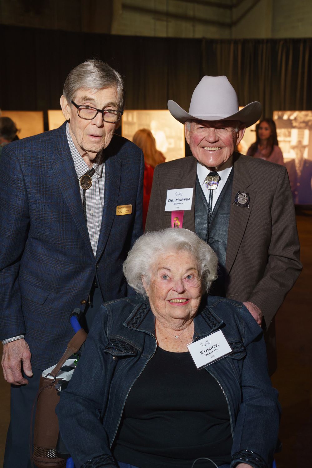 Buck Hutchison, National Western Board Member, left, with Dr. Marvin Beeman, 2005 Citizen of the West, and his wife, Eunice. The National Western Stock Show 2023 Citizen of the West award dinner at the National Western Events Center in Denver, Colorado, on Monday, Jan. 9, 2023. Photo StevePeterson.photo (STEVE PETERSON/SPECIAL TO THE DENVER GAZETTE)