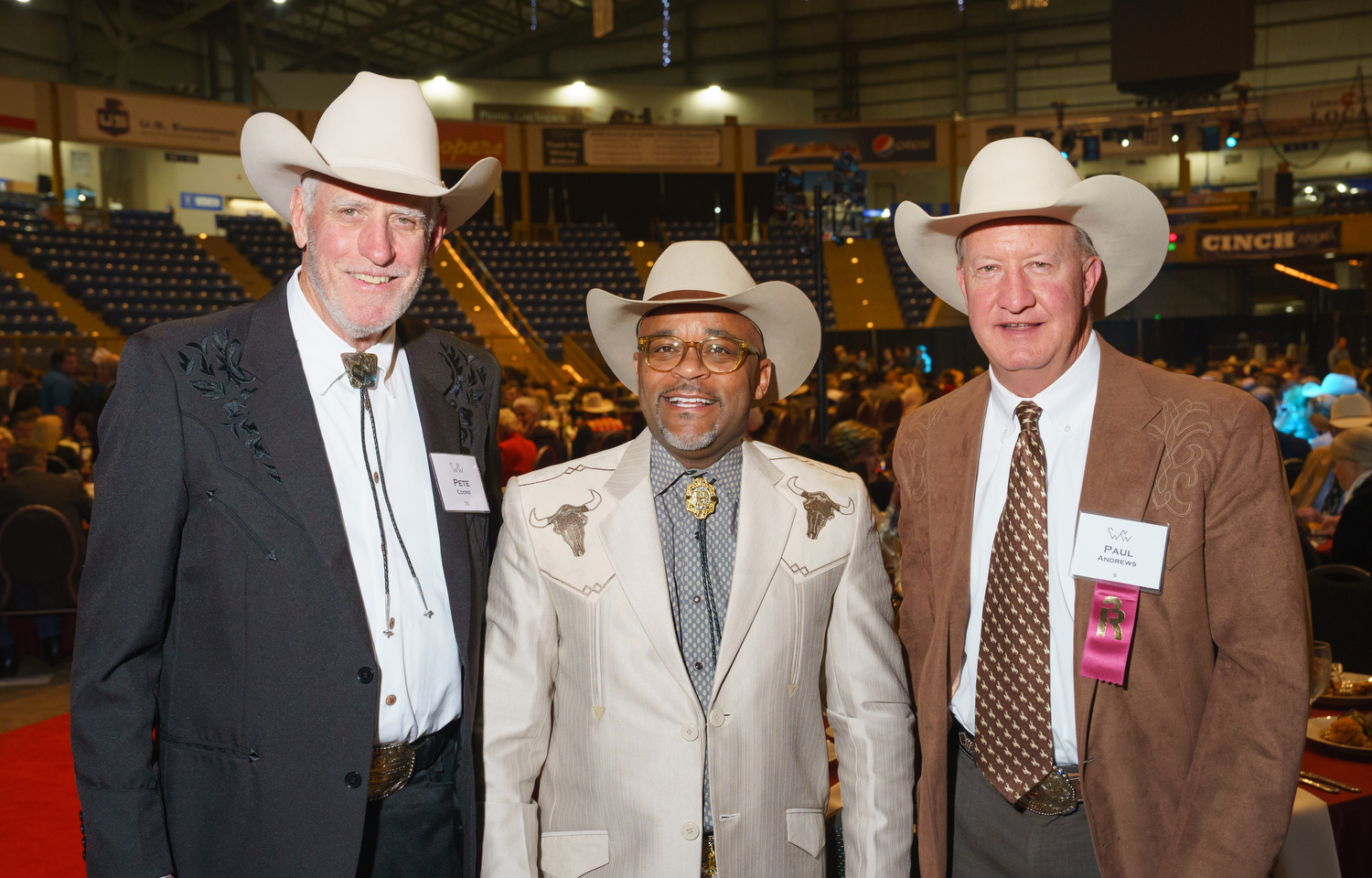 Pete Coors, Honoring the Legacy—Building the Future Capital Campaign Committee Chair and 2011 Citizen of the West; Denver Mayor Michael Hancock; and Paul Andrews, National Western Stock Show President and CEO. The National Western Stock Show 2023 Citizen of the West award dinner at the National Western Events Center in Denver, Colorado, on Monday, Jan. 9, 2023. Photo StevePeterson.photo (STEVE PETERSON/SPECIAL TO THE DENVER GAZETTE)