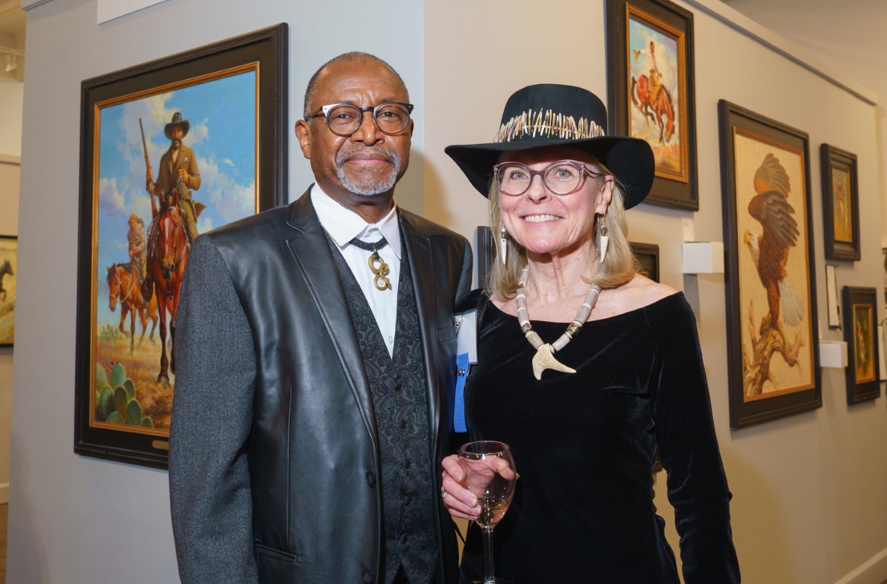 Artist Ezra Tucker and his wife, Nancy Krause. The 30th Coors Western Art Exhibit & Sale Red Carpet Reception at the National Western Stock Show Expo Hall, Coors Western Art Gallery, in Denver, Colorado, on Tuesday, Jan. 3, 2023. Photo StevePeterson.photo (STEVE PETERSON/SPECIAL TO COLORADO POLITICS)