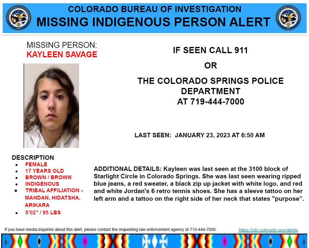 Alert issued for missing Indigenous teen last seen in Colorado Springs