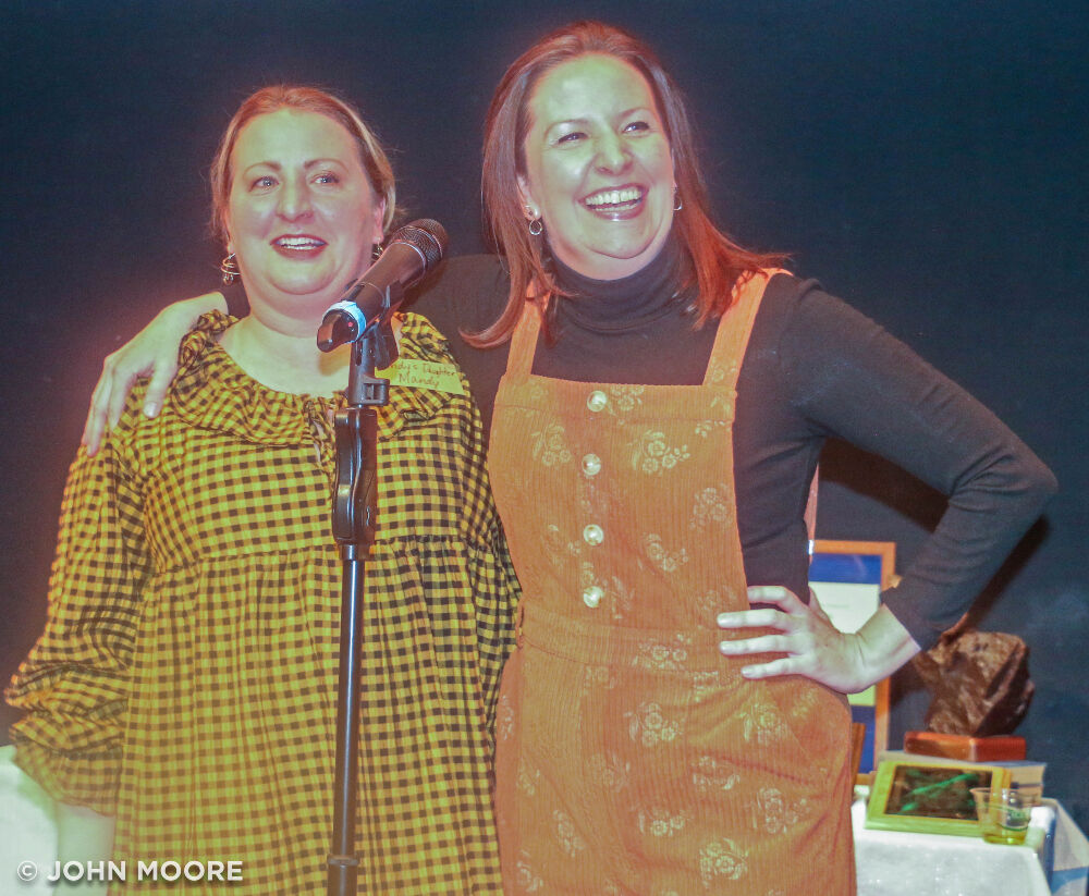 Four-time Emmy Aeward-winning choreographer Mandy Moore and Thunder River Theatre Artistic Director Missy Moore speak at a celebration of their mother, director Wendy Moore, on Monday in Carbondale. Mandy Moore left the next day to start work on choreographing the upcoming Taylor Swift concert tour. (JOHN MOORE/THE DENVER GAZETTE)