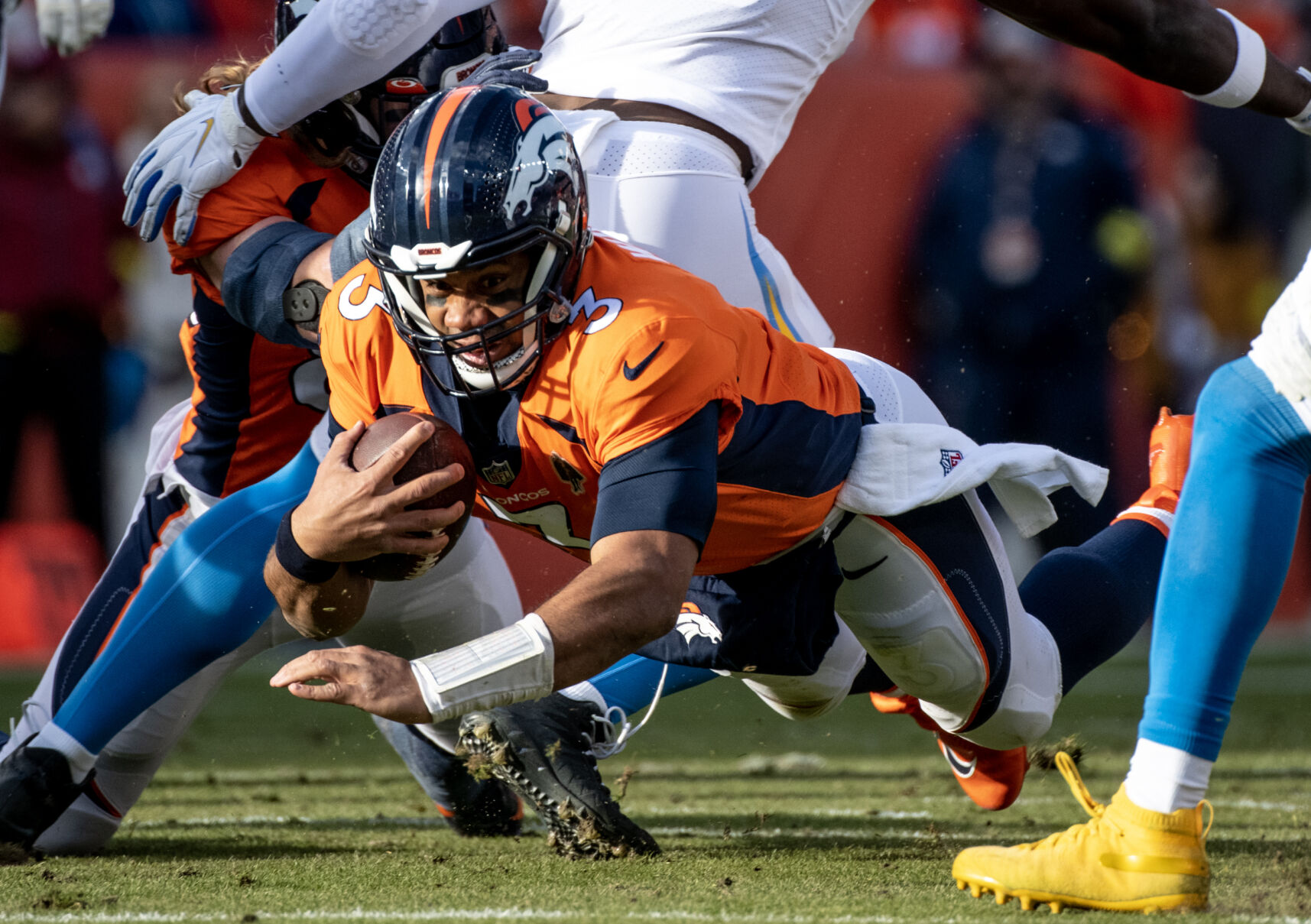 Denver Broncos quarterback Russell Wilson (3) in the first half of the last regular season NFL game Sunday, Jan. 8, 2023 at Empower Field at Mile High in Denver. (Parker Seibold, The Gazette) (Parker Seibold)