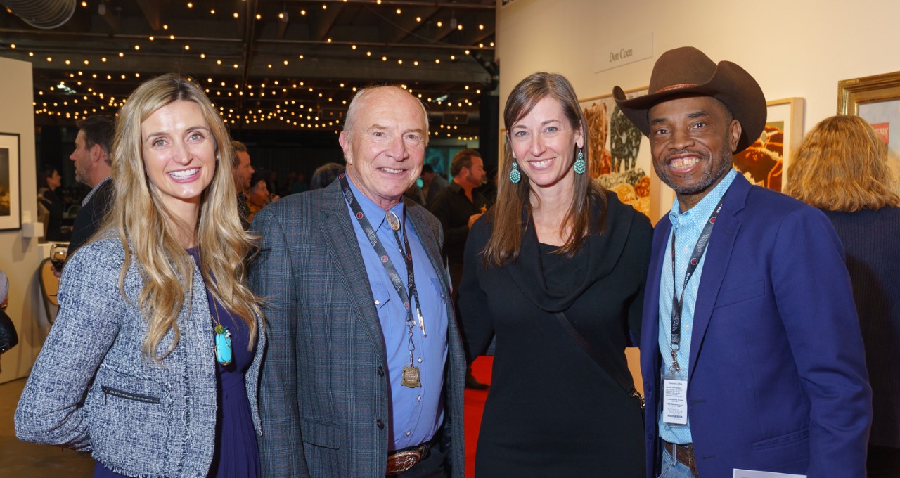 Kirstin Kirkpatrick; Lewis Wilks, Coors Western Art Advisory Committee Chair; Jocelyn Hittle, CSU Spur Campus Associate Vice Chancellor; and Terrance Carroll. The 30th Coors Western Art Exhibit & Sale Red Carpet Reception at the National Western Stock Show Expo Hall, Coors Western Art Gallery, in Denver, Colorado, on Tuesday, Jan. 3, 2023. Photo StevePeterson.photo (STEVE PETERSON/SPECIAL TO COLORADO POLITICS)