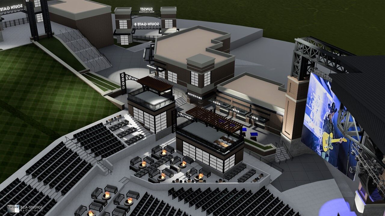 The 8,000-seat, Sunset outdoor amphitheater was proposed by Notes Live, a Colorado Springs entertainment company, to be built as part of the Polaris Pointe development on the city's far north side. (COURTESY RENDERING)