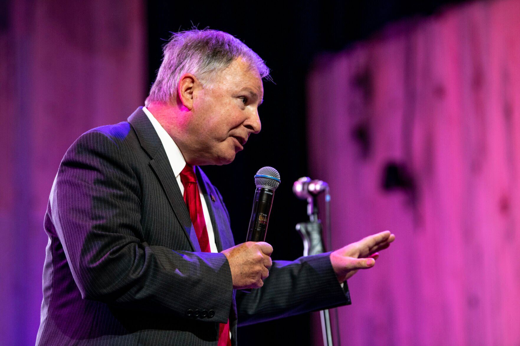 In this file photo, U.S. Rep. Doug Lamborn speaks at the El Paso Republican’s election watch party at Boot Barn Hall at Bourbon Brothers on Nov. 8, 2022. Lamborn was sworn in on Jan. 7, 2022, to a ninth term representing Colorado's 5th Congressional District. ((The Gazette, Parker Seibold, file))