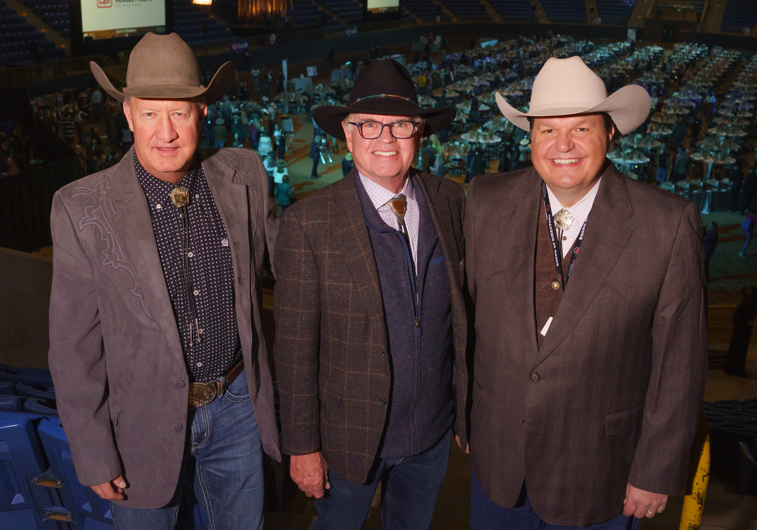Paul Andrews, National Western Stock Show president and CEO; George Sparks, Denver Museum of Nature & Science president & CEO, and Denver Metro Chamber of Commerce Board Chair; and J. J. Ament, president and CEO of the Denver Metro Chamber of Commerce. Boots ’n Business event, hosted by the Denver Metro Chamber of Commerce, at the National Western Events Center in Denver, Colorado, on Friday, Jan. 6, 2023. Photo StevePeterson.photo (STEVE PETERSON/SPECIAL TO COLORADO POLITICS)
