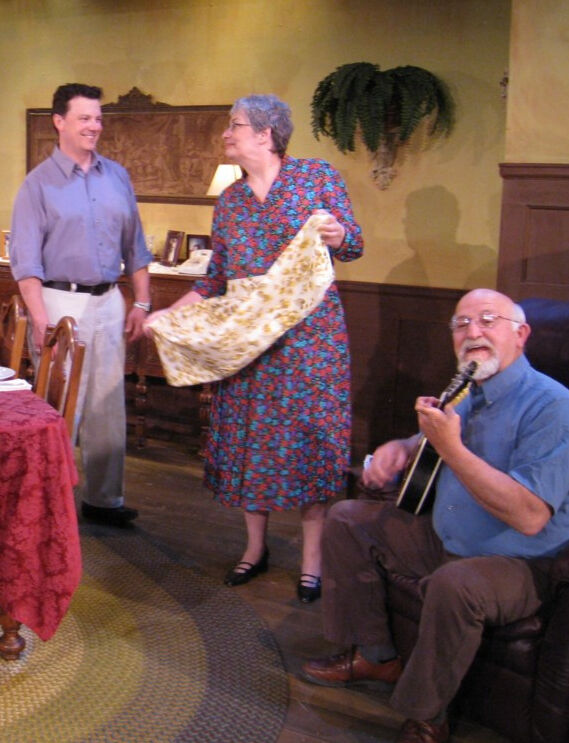 Chris Bleau, left, with Wendy and Bob Moore in the Miners Alley Playhouse's 'Over the River and Through the Woods' in 2009. (Courtesy Miners Alley Playhouse)