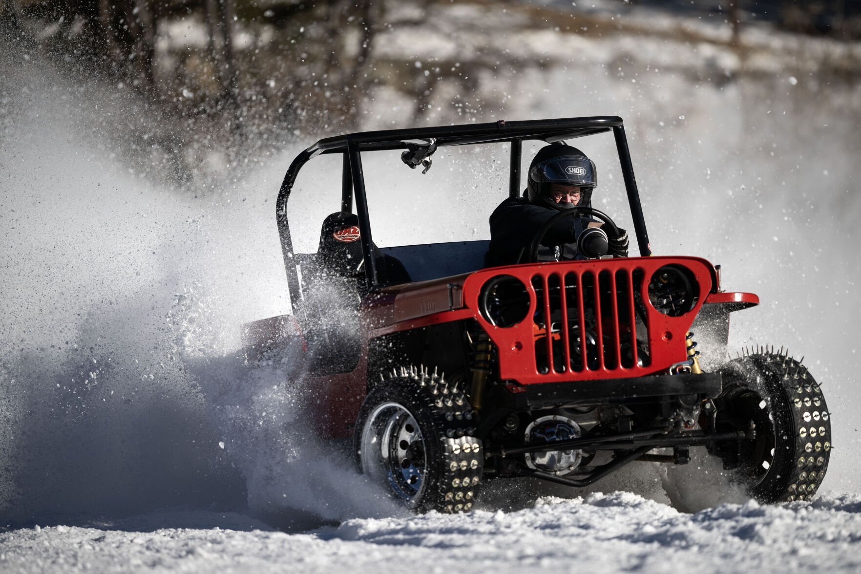 Mark Lannerd drives in the Men’s Competition Cheaters division during the first day of the Our Gang 4 Wheelers ice racing club’s 2023 racing season on Saturday, Jan. 7, 2023, in Georgetown, Colo. The Cheater division is named for the tires used, which have 1 1/2 inch sharpened bolts protruding from them. (Timothy Hurst/The Denver Gazette) (TimHursttim.hurst@gazette.comhttps://secure.gravatar.com/avatar/aca82bd62b4ee425c598527cd6faa1b1?d=mm&r=g)