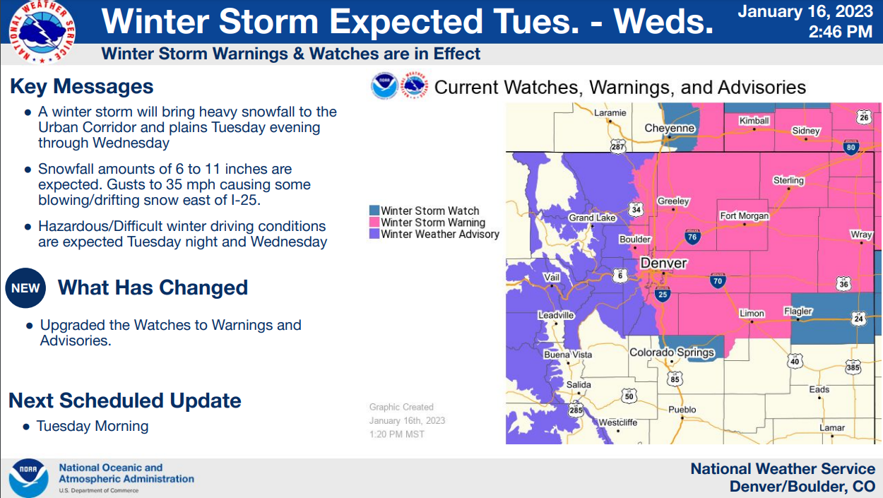 Winter storm expected in Denver, northeast Colorado Tuesday