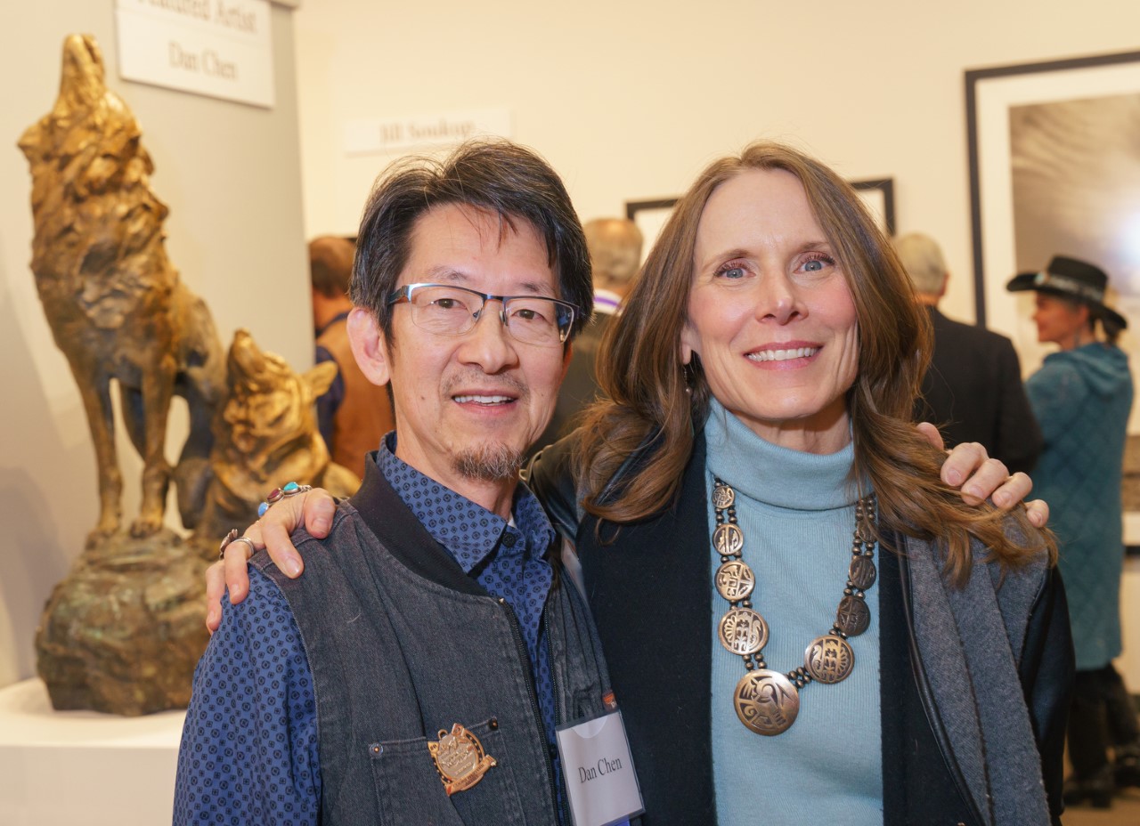 Dan Chen, the featured artist, and Rose Fredrick, the show's longtime curator and recipient of the 2023 Mary Belle Grant Award. The 30th Coors Western Art Exhibit & Sale Red Carpet Reception at the National Western Stock Show Expo Hall, Coors Western Art Gallery, in Denver, Colorado, on Tuesday, Jan. 3, 2023. Photo StevePeterson.photo (STEVE PETERSON/SPECIAL TO COLORADO POLITICS)