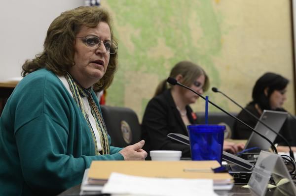 Former Sen. Evie Hudak, D-Westminister, gives her final speech before voting “yes” for a bill that would ban guns on college campuses. (THE DENVER Gazette file)