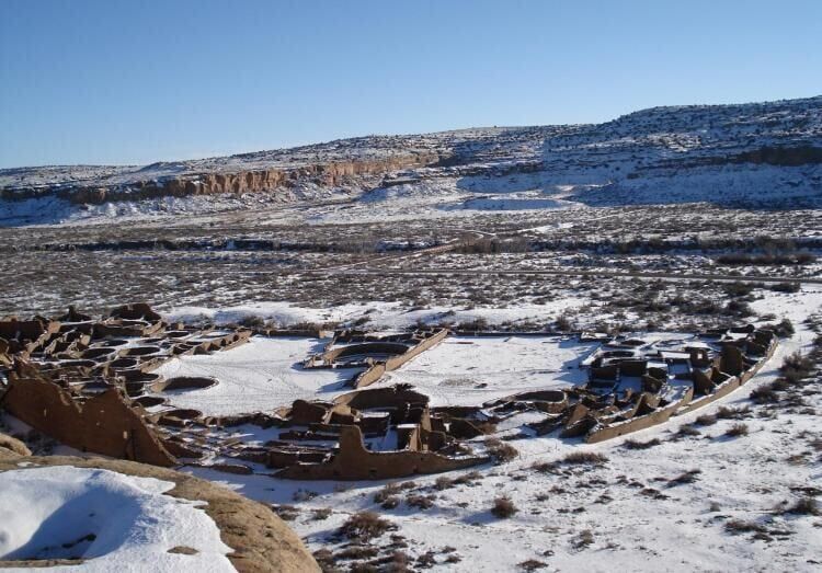 Pueblo Bonito, a Chaco Canyon, 'Great House,' once contained hundreds of rooms and was  several stories tall. (Credit: National Park Service)