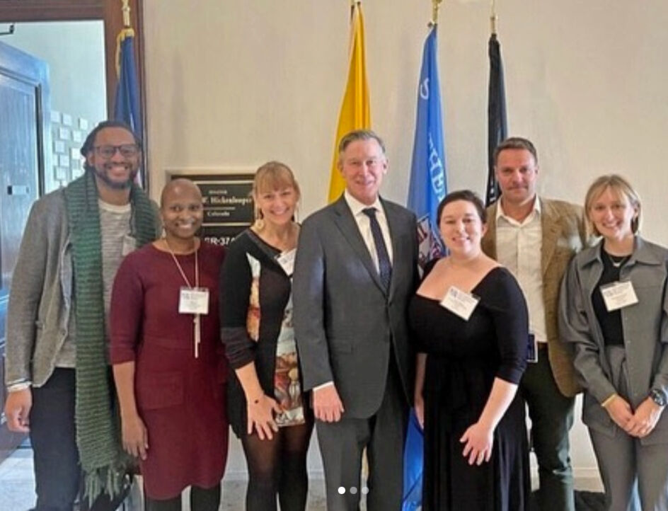 WESTAF's Colorado arts delegation met briefly with Sen. John Hickenlooper in Washington D.C. Delegation point person Betty Hart is second from left. (Courtesy Colorado Business Committee for the Arts)