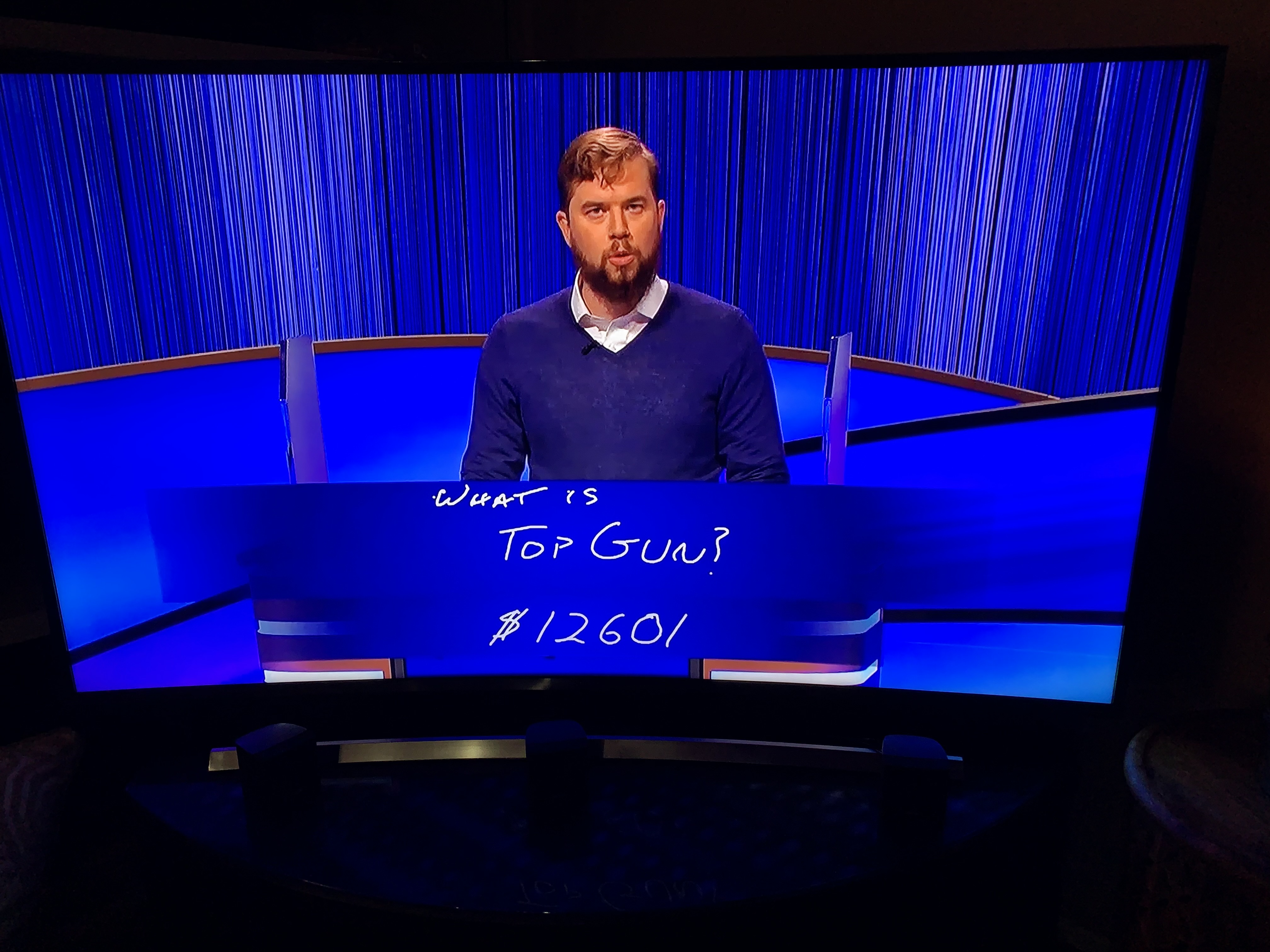 Longmont resident Stephen Webb answers the final Jeopardy question Wednesday to win $38,401. He competes again Thursday at 6 p.m. on KDVR-TV (Fox). (SCREEN GRAB/JEOPARDY/KDVR)