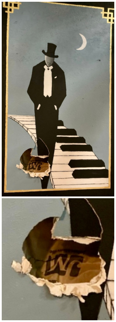 A look at the hole in the wall that was done to a mural depicting Duke Ellington not long after Saturday's performance of 'Sophisticated Ladies.' (Provided by Bernie Cardell)