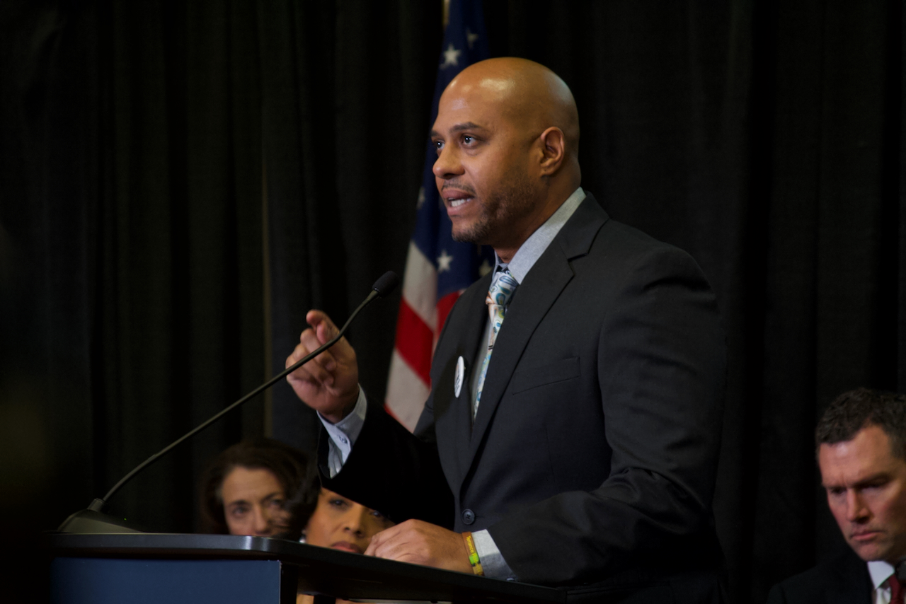 Terrance Roberts speaking at the first of two fair election fund mayoral debates. (Alex Edwards, The Denver Gazette) (AlexanderEdwardsBusiness Reporteralex.edwards@gazette.comhttps://secure.gravatar.com/avatar/dbaa50cc8a9183e280c297e3afa72ace?d=mm&r=g)