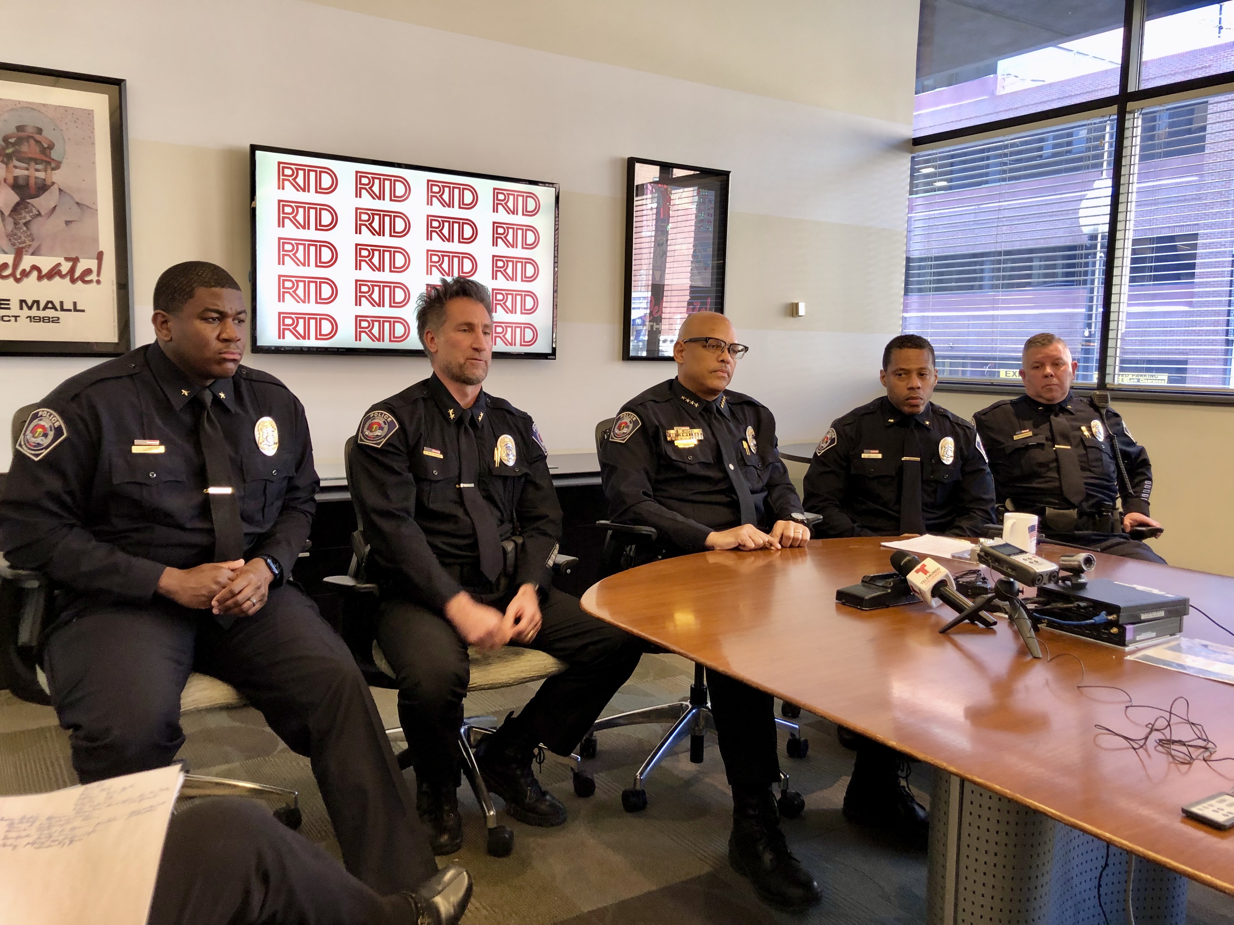 FILE PHOTO: RTD Police Chief Joel Fitzgerald is flanked by his command staff during a press conference on his plan to improve customer safety on RTD property. Left to right: Commander Broderick Fowler, Deputy Chief Steve Martingano, Chief Joel Fitzgerald, Commander Nathaniel Mallory, Commander John Grygorcewicz. (ScottWeiserEnterprise Reporterscott.weiser@gazette.comhttps://secure.gravatar.com/avatar/bedf4ba0a073402c3991ce97ce2869c4?d=mm&r=g)