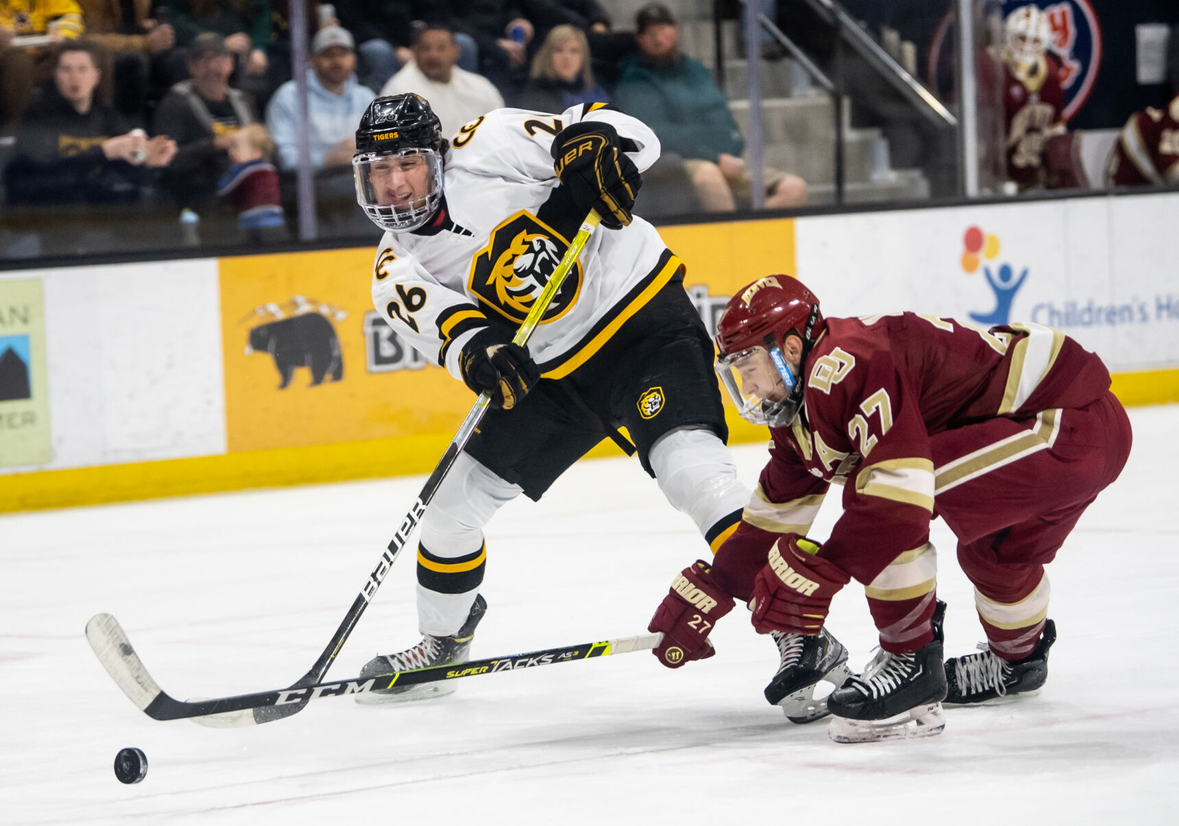 Colorado College forward Noah Laba (26) takes a shot on goal in the first period of a hockey game on Saturday, Feb. 4, 2023, at Ed Robson Arena in Colorado Springs, Colo. (Parker Seibold, The Gazette) (Parker Seibold)