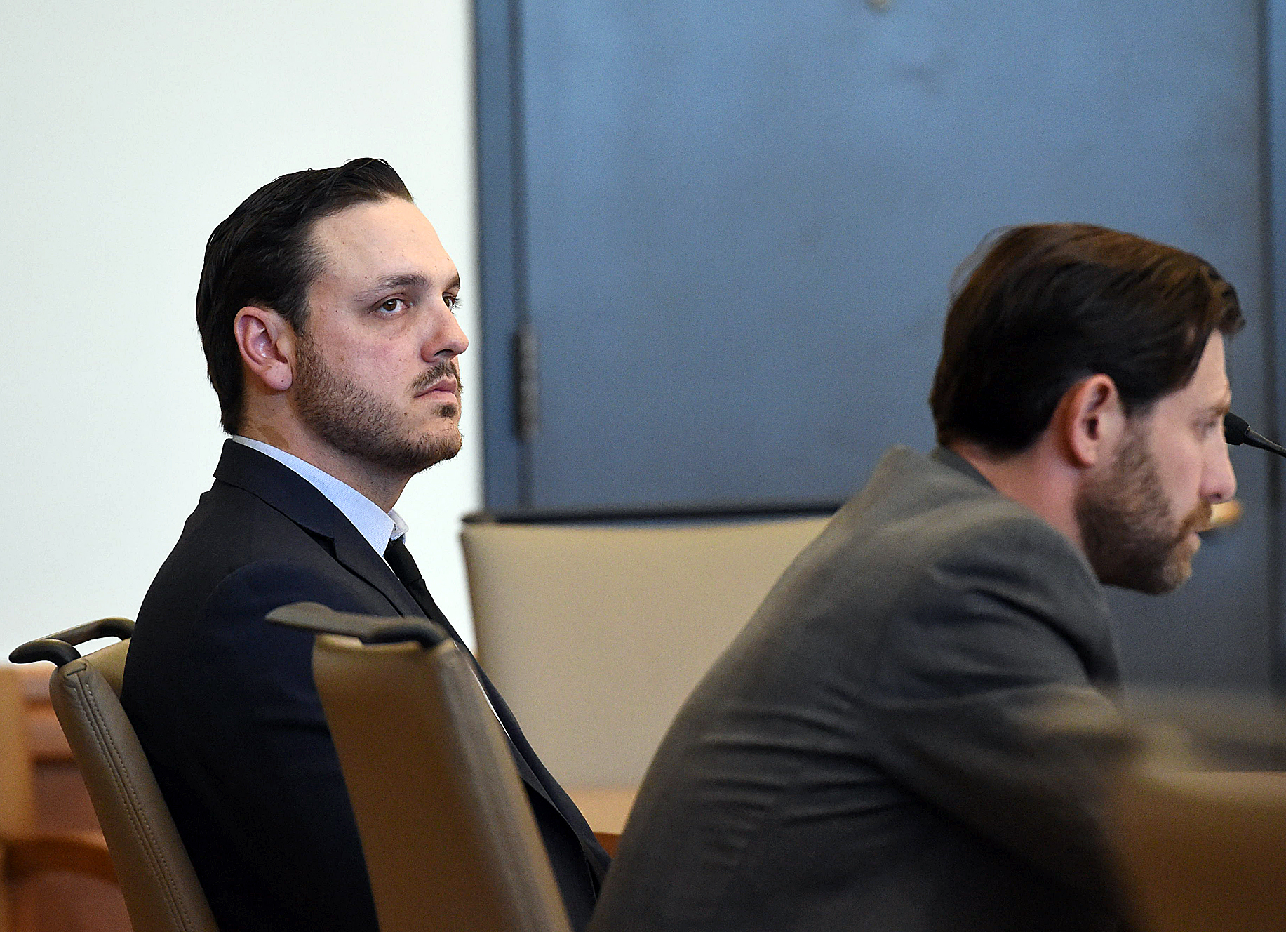 FILE PHOTO: Former Loveland Police Officer Austin Hopp listens to family members of Karen Garner speak during his sentencing hearing Thursday, May 5, 2022, at the Larimer County Justice Center in Fort Collins. Hopp was senteced to five years in prison with three years of mandatory parole for his guilty plea to second-degree assault stemming from his 2020 arrest of Karen Garner. (Jenny Sparks/Loveland Reporter-Herald) (JENNY SPARKS/LOVELAND REPORTER-HERALD)