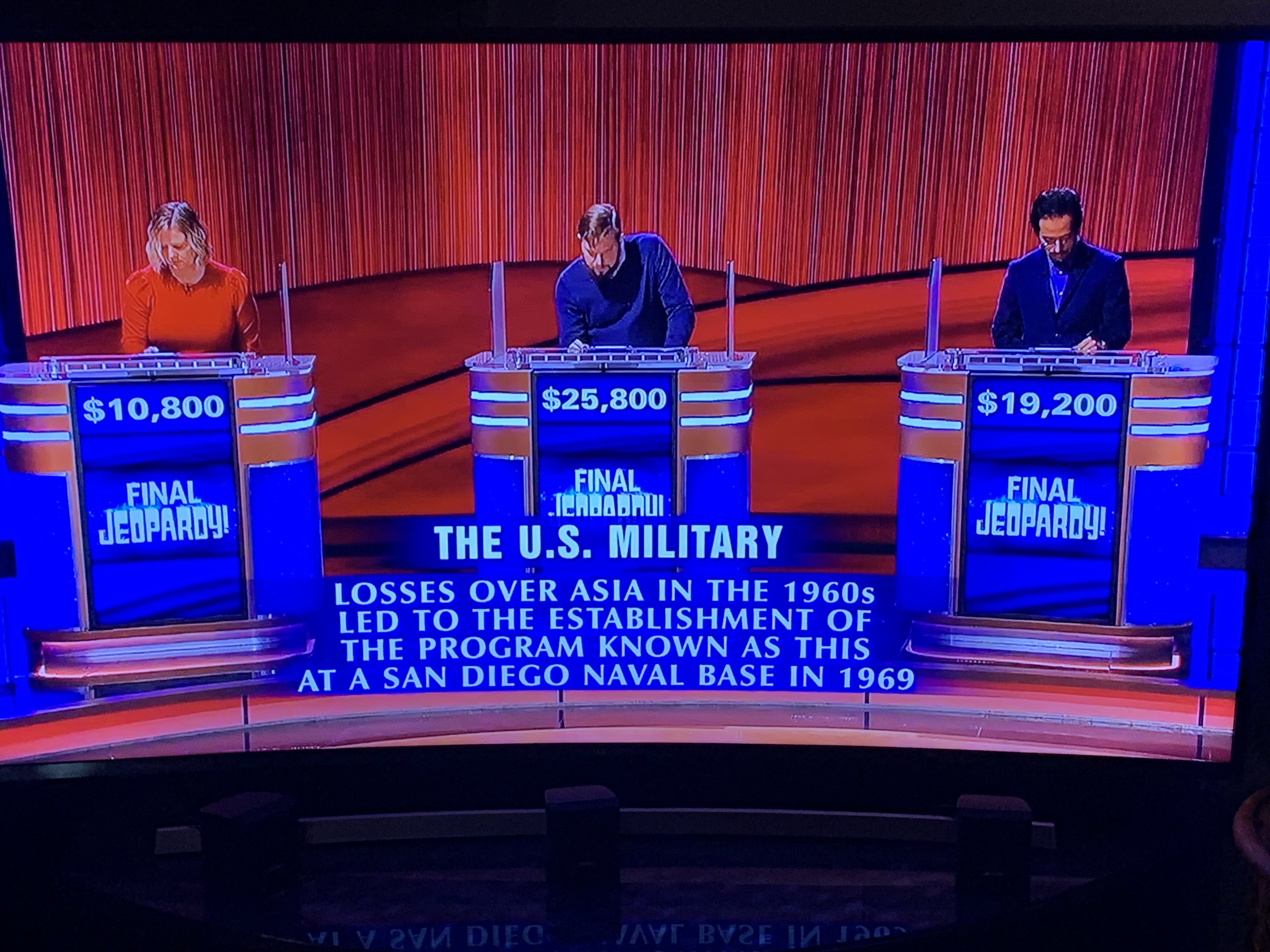 The final Jeopardy question for Longmont resident Stephen Webb Wednesday. He won the round with the answer