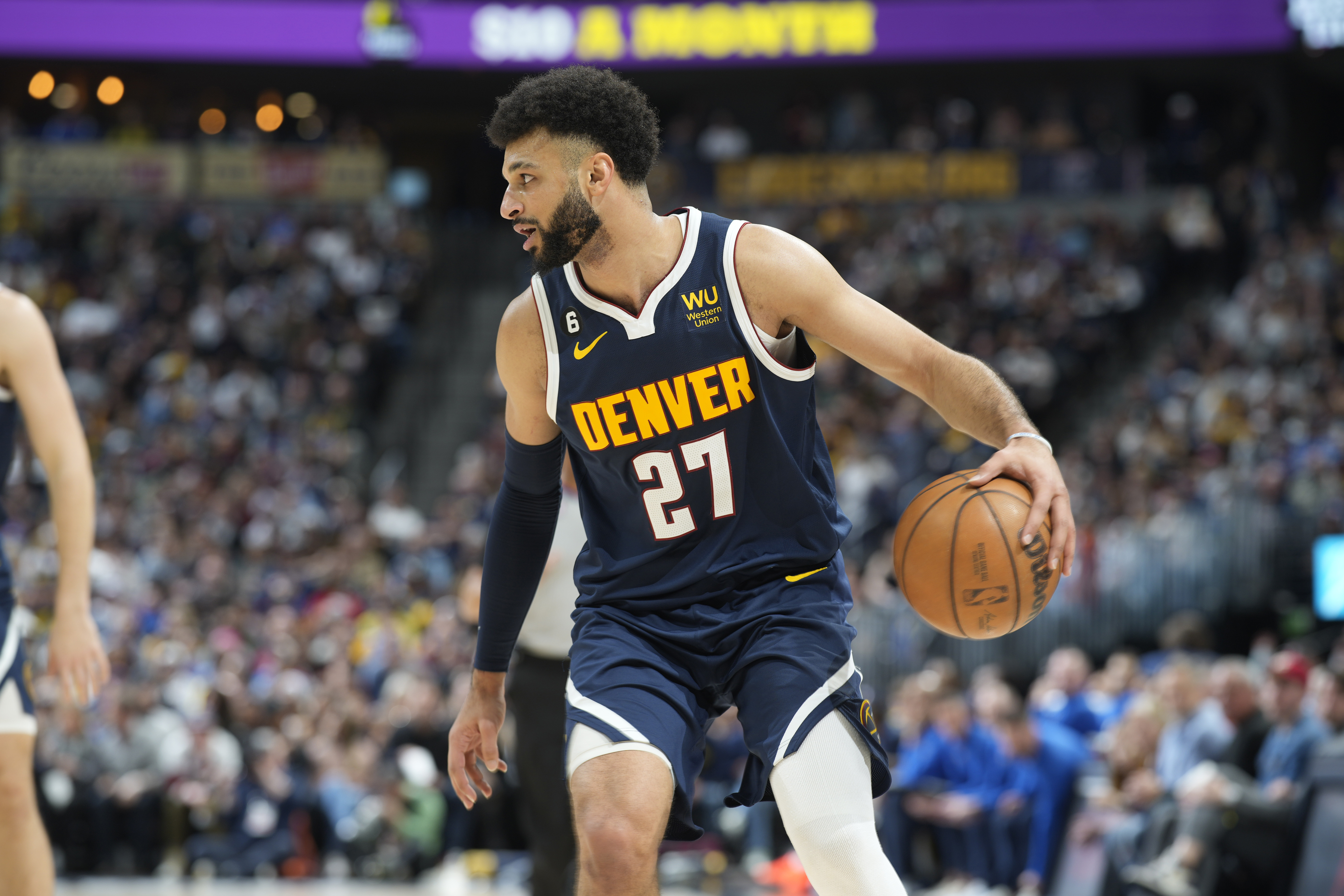 Denver Nuggets guard Jamal Murray (27) in the second half of an NBA basketball game Saturday, Feb. 4, 2023, in Denver. (AP Photo/David Zalubowski) (David Zalubowski)