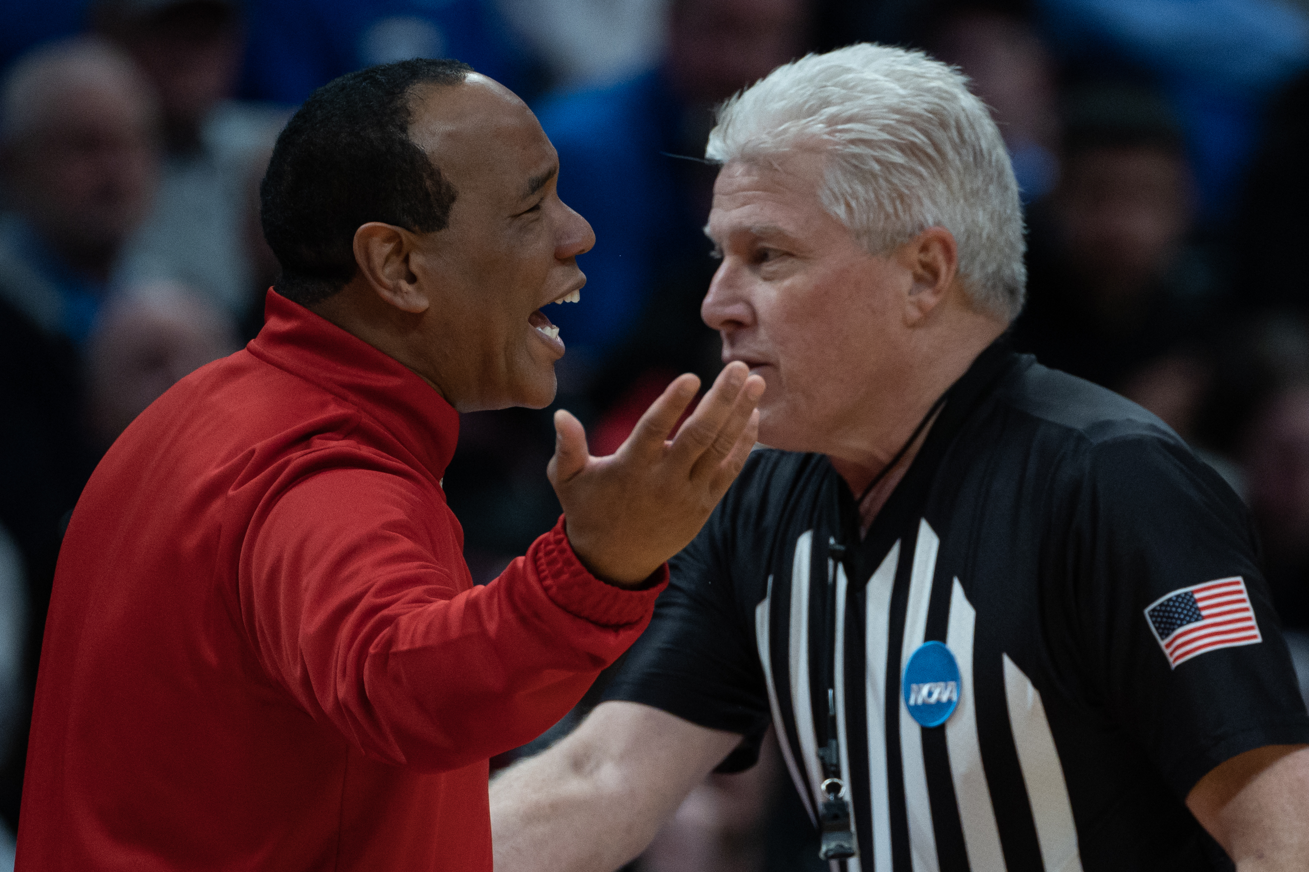 North Carolina State head coach Kevin Keatts yells past an official during a first-round college basketball game against Creighton in the NCAA Tournament on Friday, March 17, 2023, at Ball Arena in Denver, Colo. (Timothy Hurst/Denver Gazette) (TimHursttim.hurst@gazette.comhttps://secure.gravatar.com/avatar/aca82bd62b4ee425c598527cd6faa1b1?d=mm&r=g)