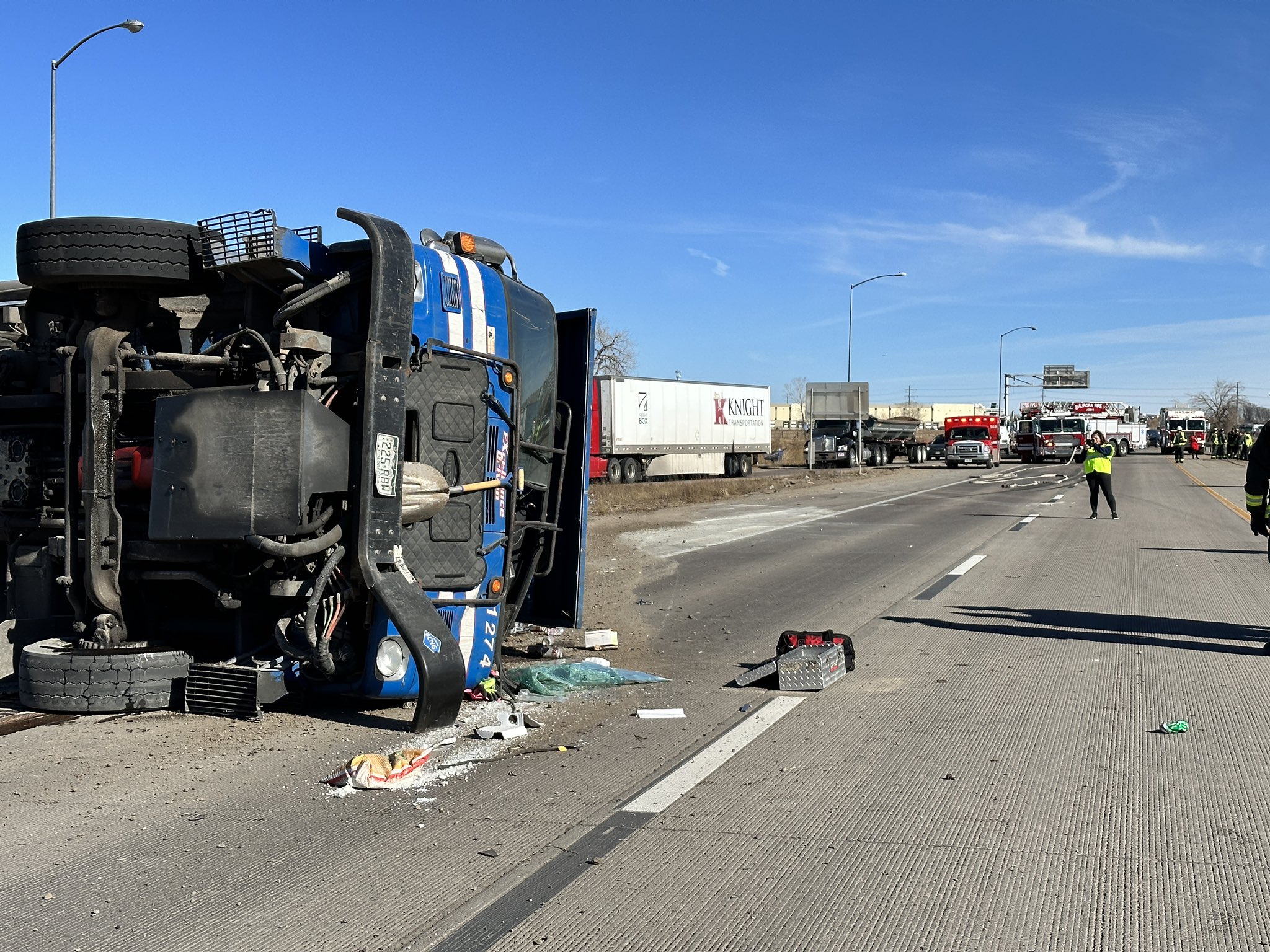 Truck rollover in Aurora causes hazmat spill, I-70 reopens in both directions