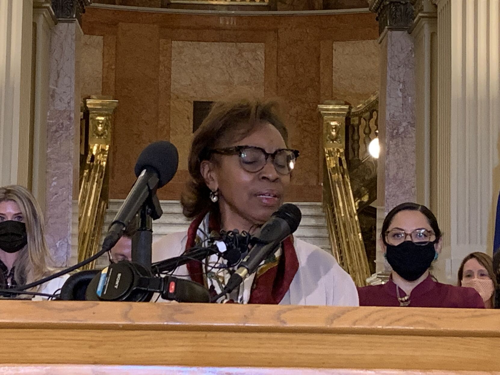 State Sen. Rhonda Fields, D-Aurora, talks about the Office of Gun Violence Prevention, one of the bills in a package of gun safety measures to be introduced by Democratic lawmakers. (MARIANNE GOODLAND, the denver gazette)