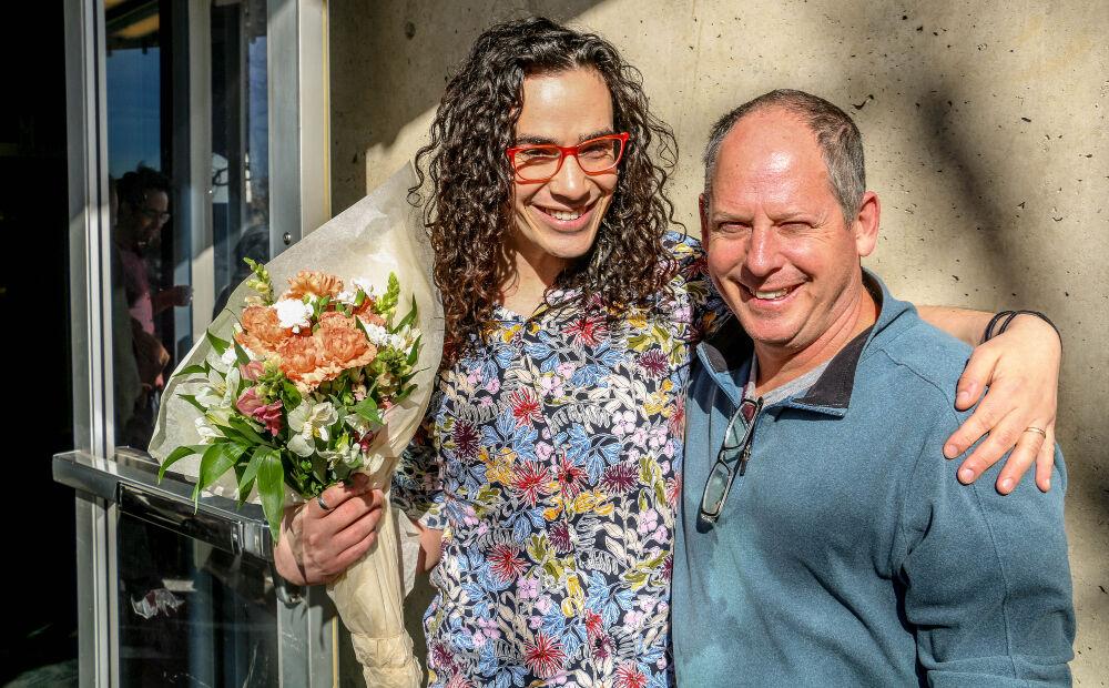 Playwright Jake Brasch met up with his theater teacher at Denver School of the Arts, Moss Kaplan, at the 2023 Colorado New Play Summit. (John Moore, The Denver Gazette)