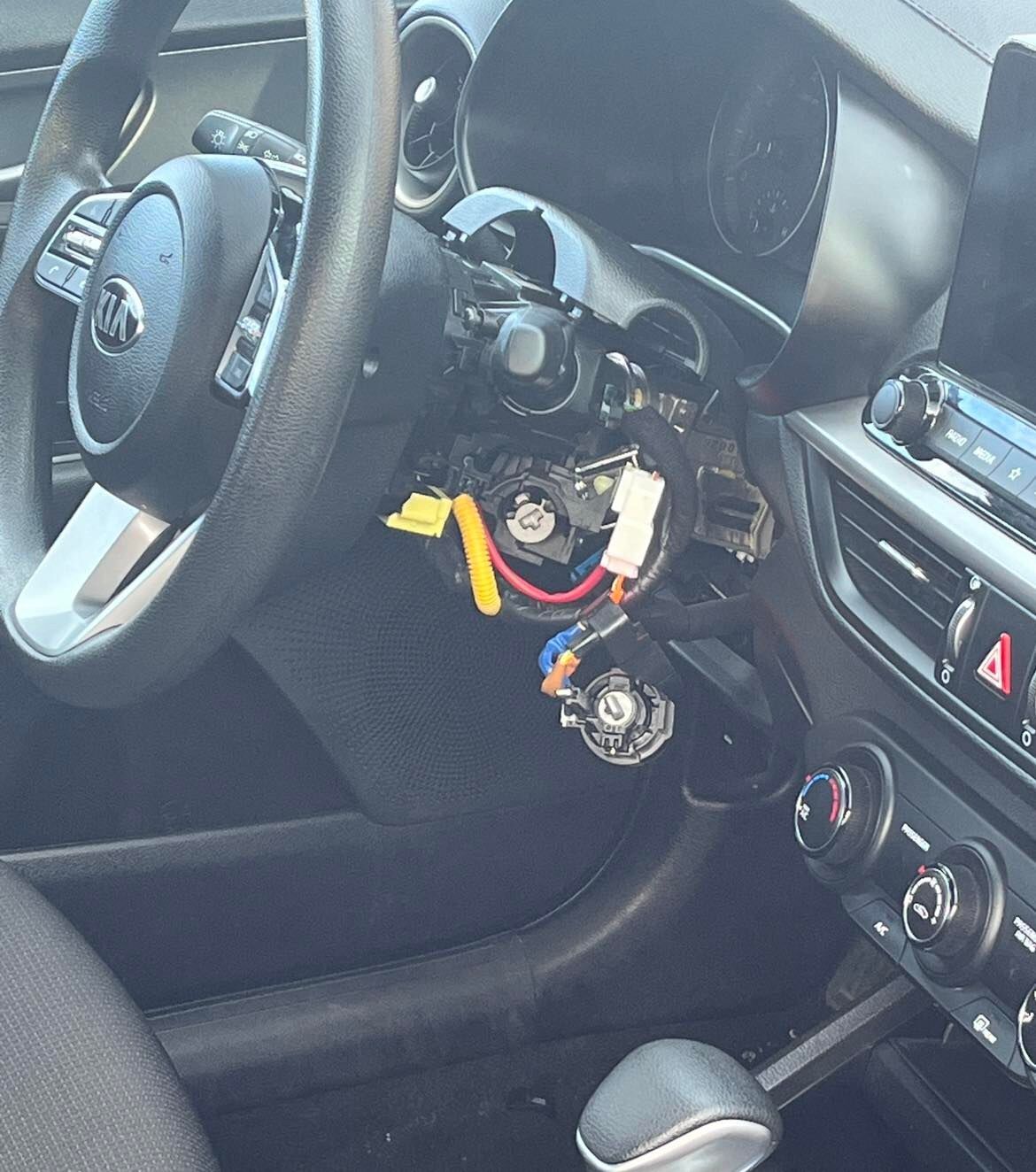 Thieves ripped open the ignition housing of Katie Behar's car and started it without a key. (Courtesy of Katie Behar)