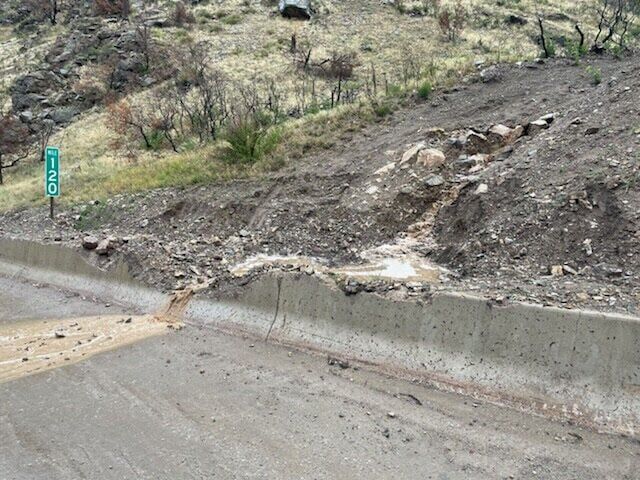 FILE PHOTO: Mudflow spilling onto Interstate 70 through Glenwood Canyon at mile point 120 at 8 a.m. on Wednesday, Sept. 29, 2021. (Colorado Department of Transportation)