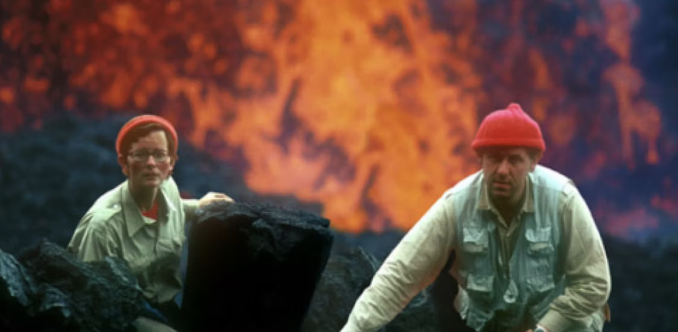 A still of French couple Katia and Maurice Krafft from the nominated documentary 'Fire of Love.' (Courtesy NEON and National Geographic)