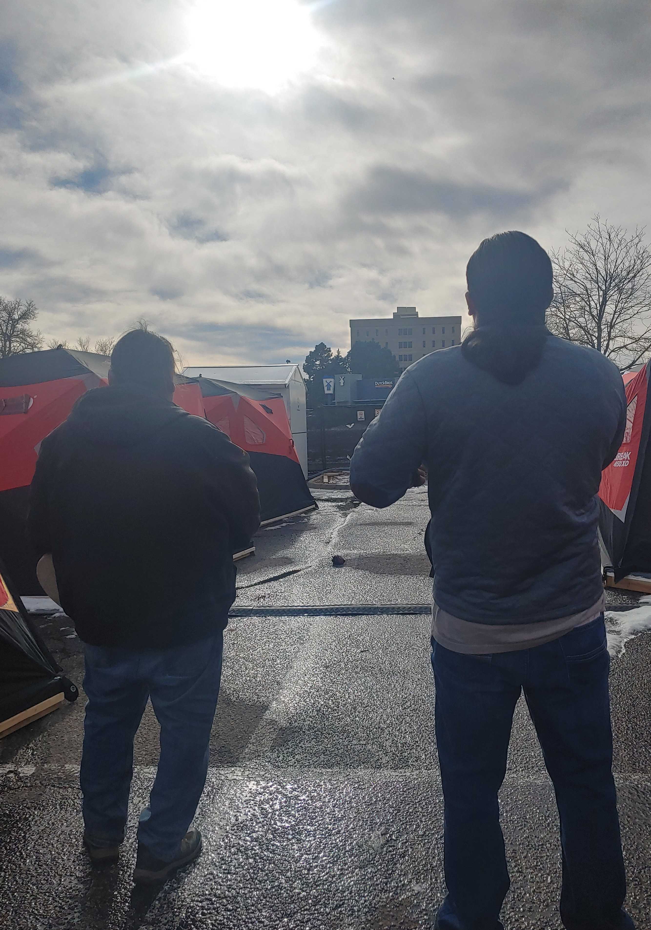 A photo of Colorado Village Collaborative employees building a safe outdoor space in a parking lot. (Submitted, Shay-La Romney) (Submitted, Shay-La Romney)