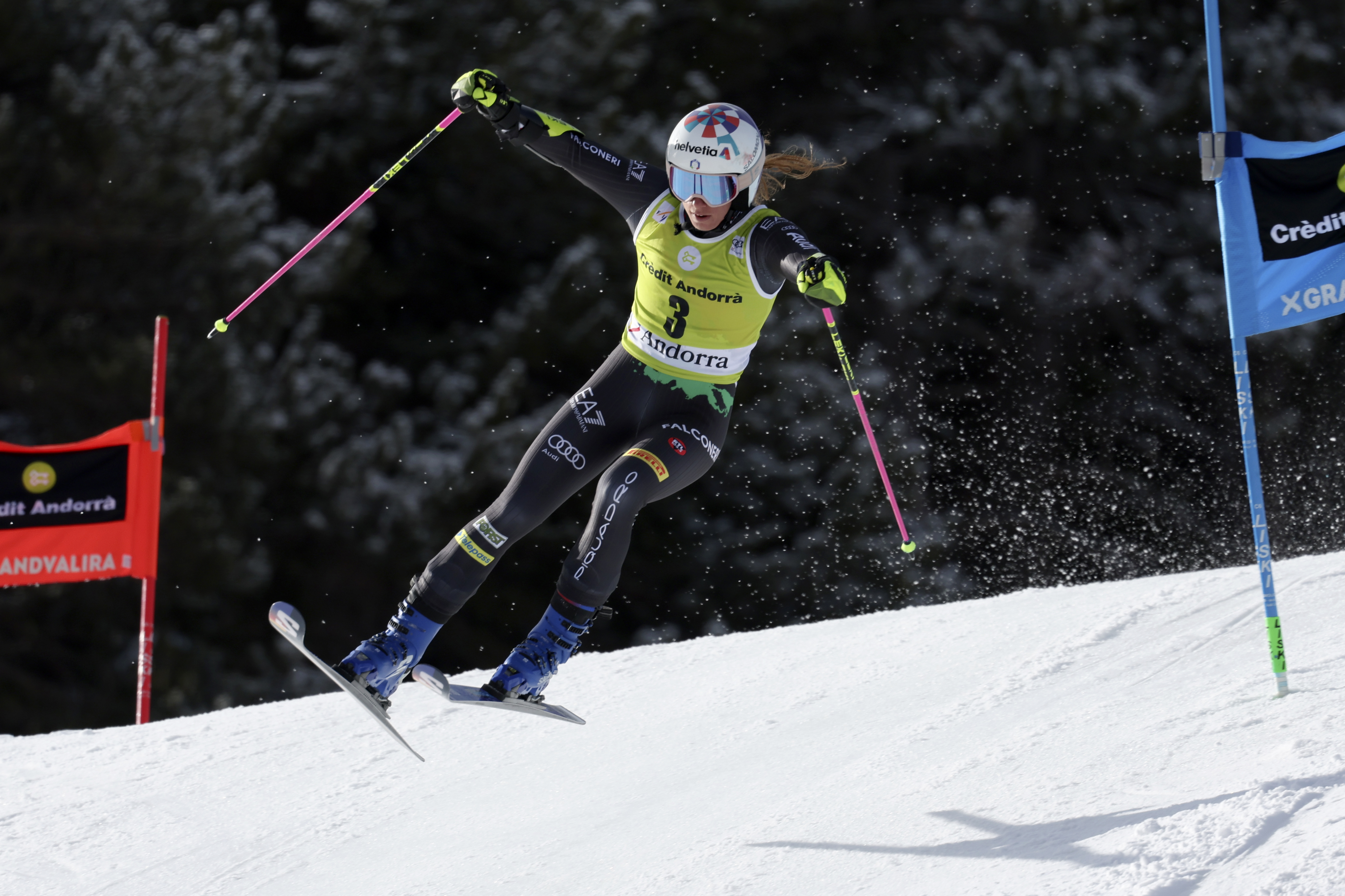 Italy's Marta Bassino competes in an alpine ski, women's World Cup giant slalom race, in Soldeu, Andorra, Sunday, March 19, 2023. (Alessandro Trovati - stringer, AP)