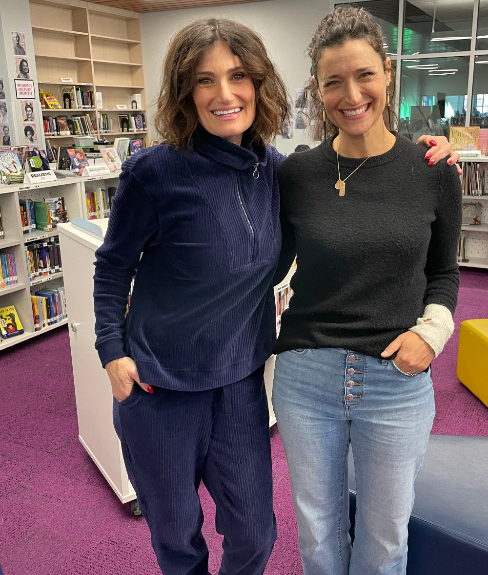 Idina Menzel and her sister, Cara Mentzel, appeared at a school in Erie on Monday to talk about their new children's book, 'Loud Mouse.' (Courtesy Randy Barber, Boulder Valley School District)