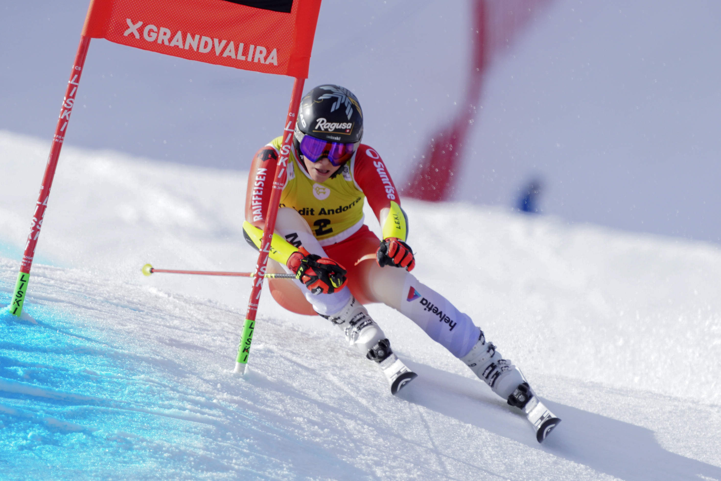 Switzerland's Lara Gut Behrami competes in an alpine ski, women's World Cup giant slalom race, in Soldeu, Andorra, Sunday, March 19, 2023. (Giovanni Zenoni - stringer, AP)