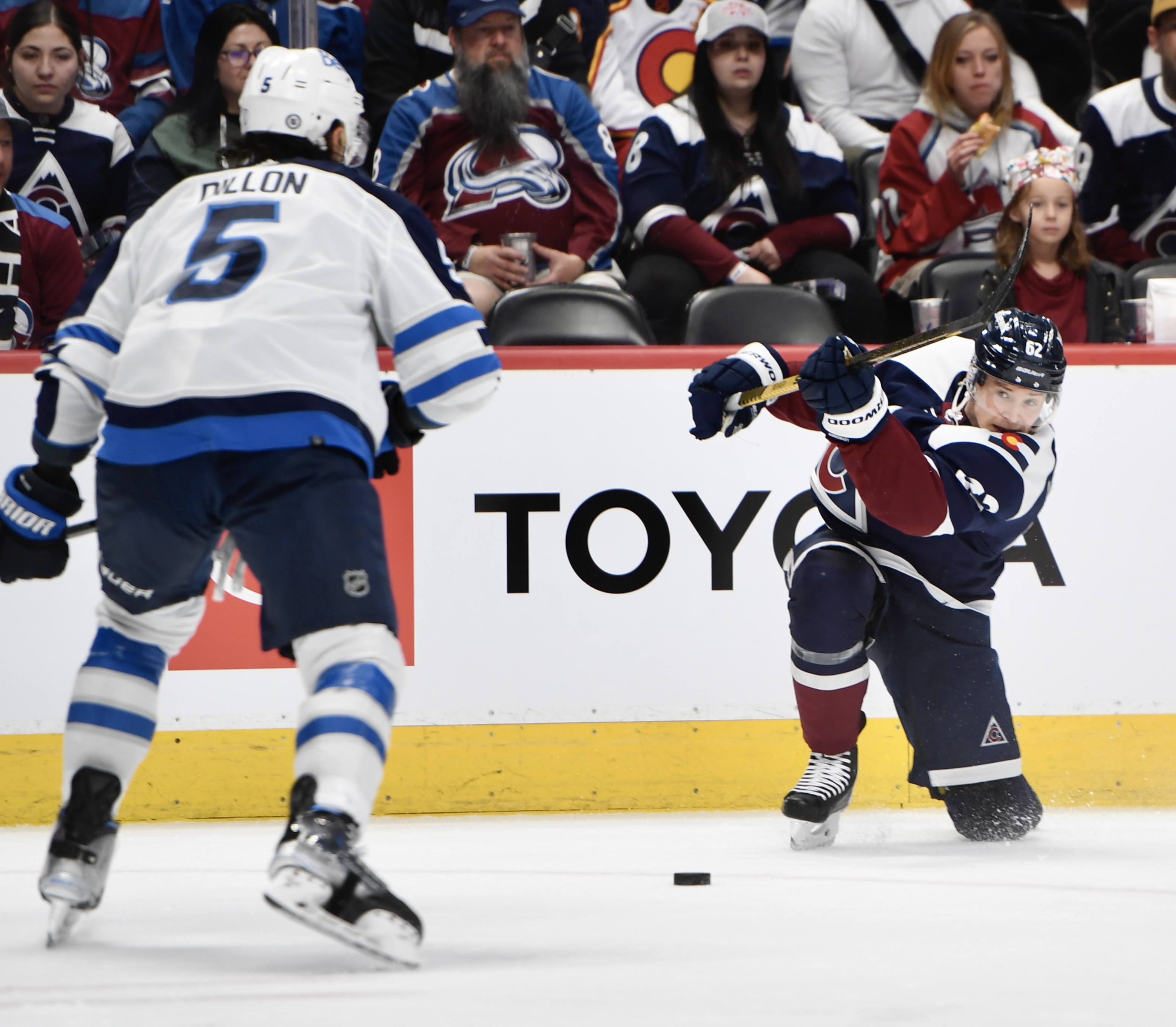 Avs forward Arturi Lehkonen shoots against the Winnipeg Jets on Thursday, April 13, 2023. (CarsonFieldcarson.field@gazette.comhttps://secure.gravatar.com/avatar/c524ef3d384945349bed78d70eb2d2cd?d=mm&r=g)