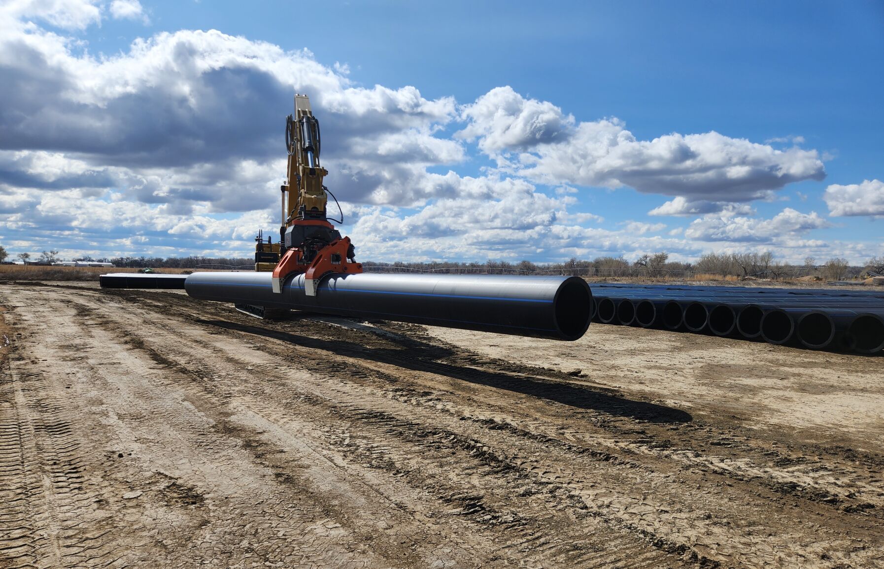 A pipeline project estimated to cost $600 to $700 million will deliver clean water to residents in the Lower Arkansas Valley, an area with high levels of naturally occurring radium. The pipeline sits along Highway 96 near Pueblo on Friday. (Mary Shinn, The Gazette)